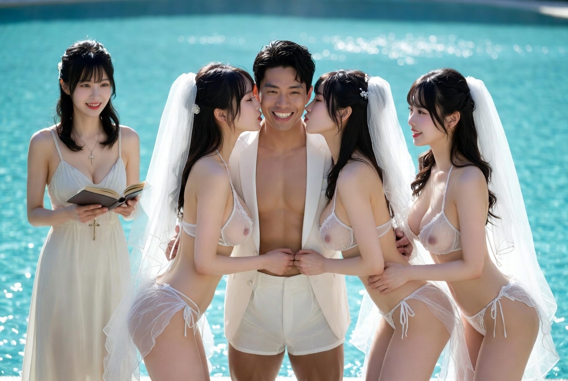 一夫多妻婚　プールSIDE