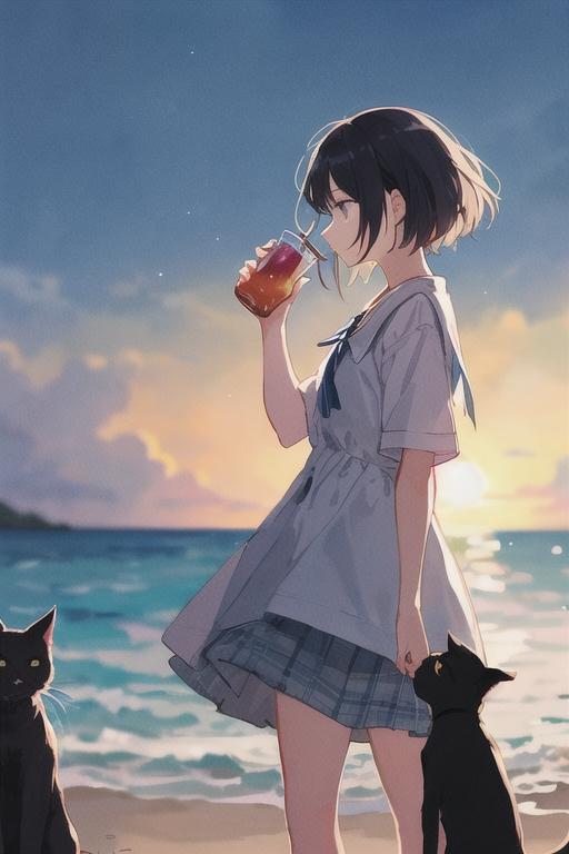 猫とワタシと夕日