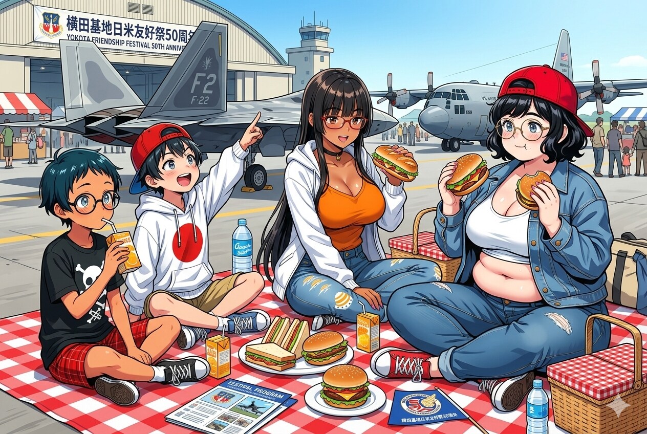日米友好祭でハンバーガーを食う