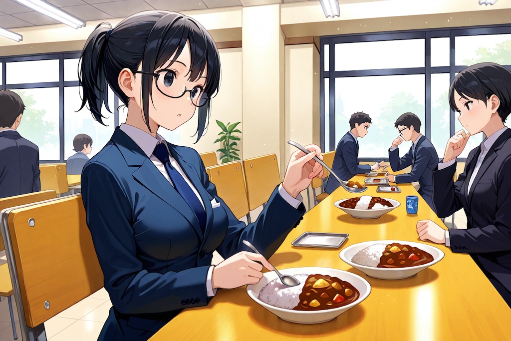 ポニテスーツ眼鏡カレー安木