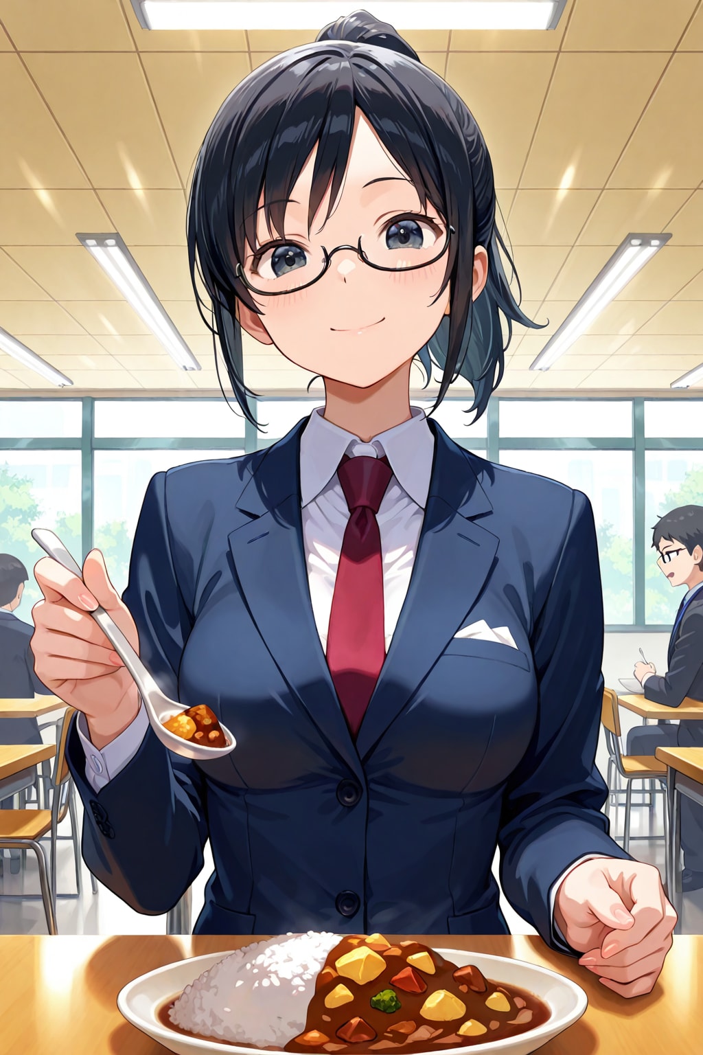ポニテスーツ眼鏡カレー安木