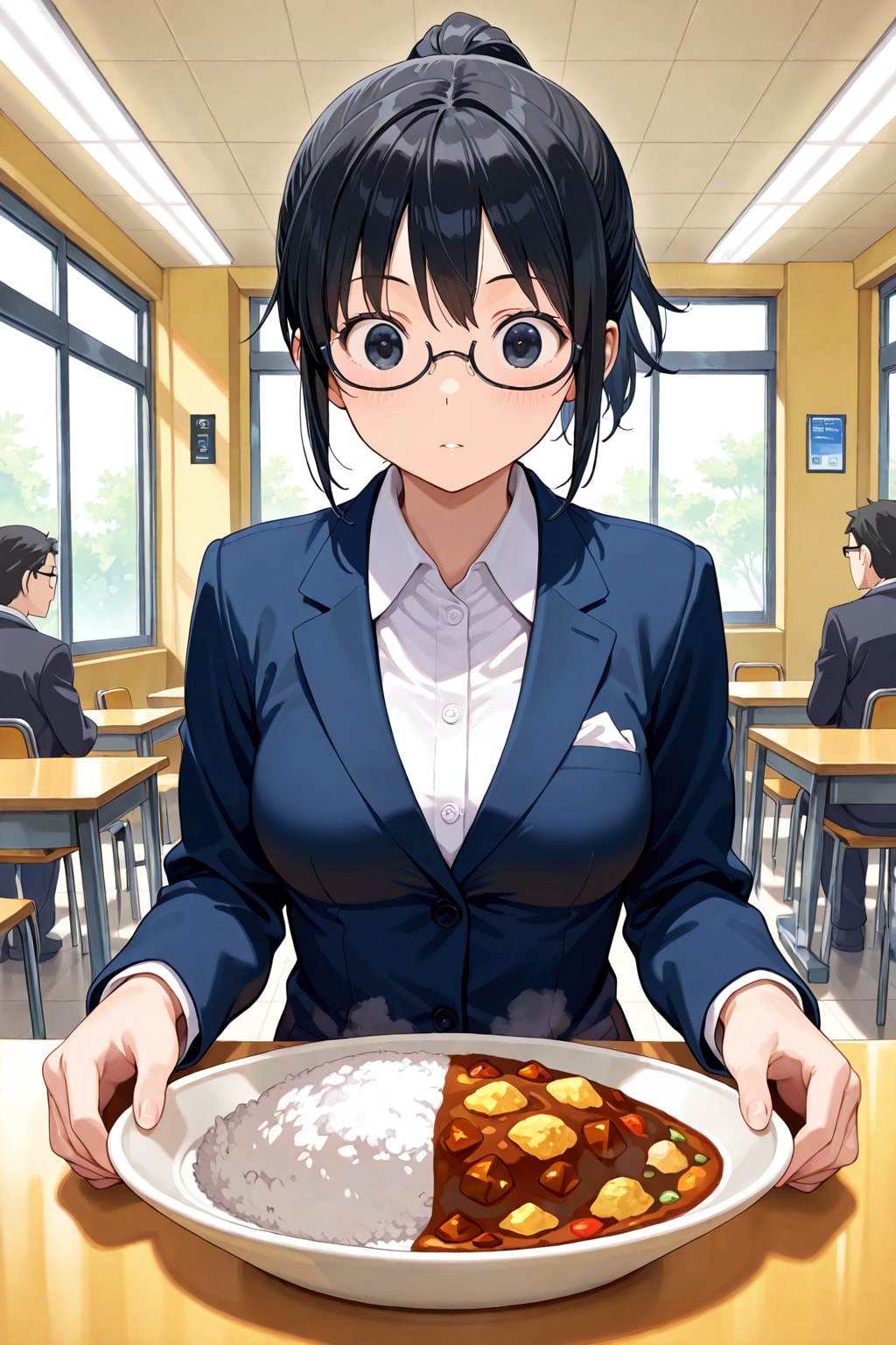 ポニテスーツ眼鏡カレー安木