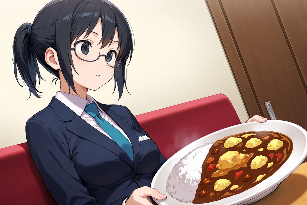 ポニテスーツ眼鏡カレー安木
