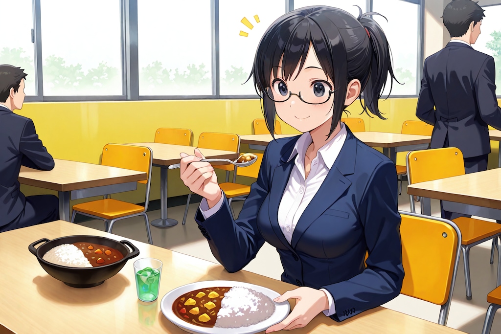 ポニテスーツ眼鏡カレー安木