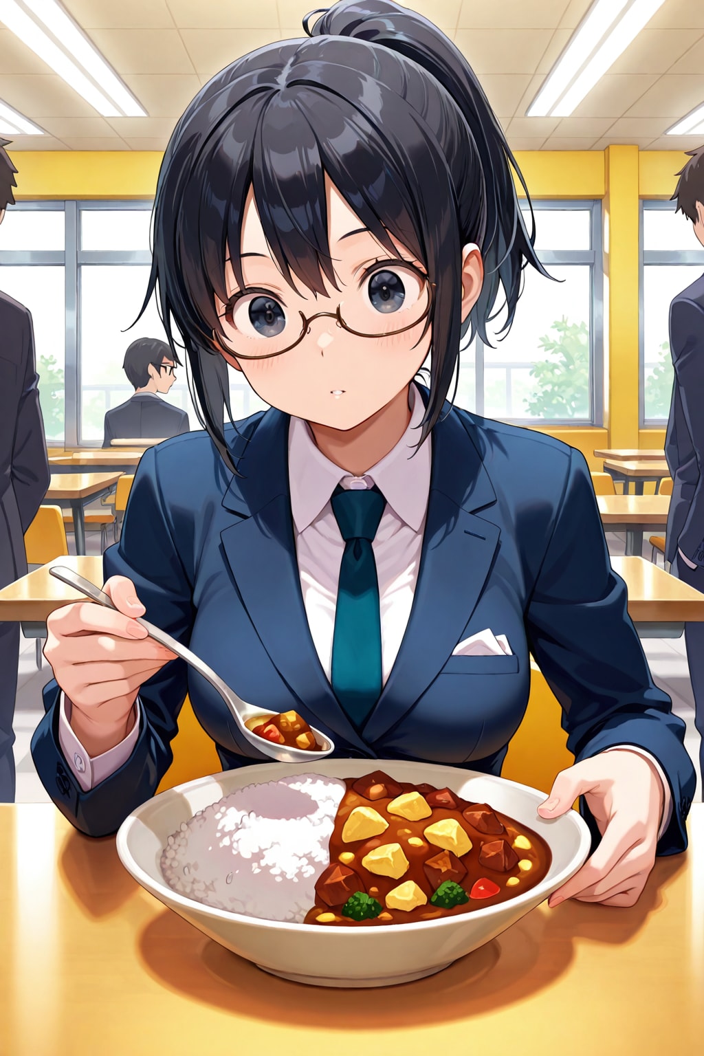 ポニテスーツ眼鏡カレー安木