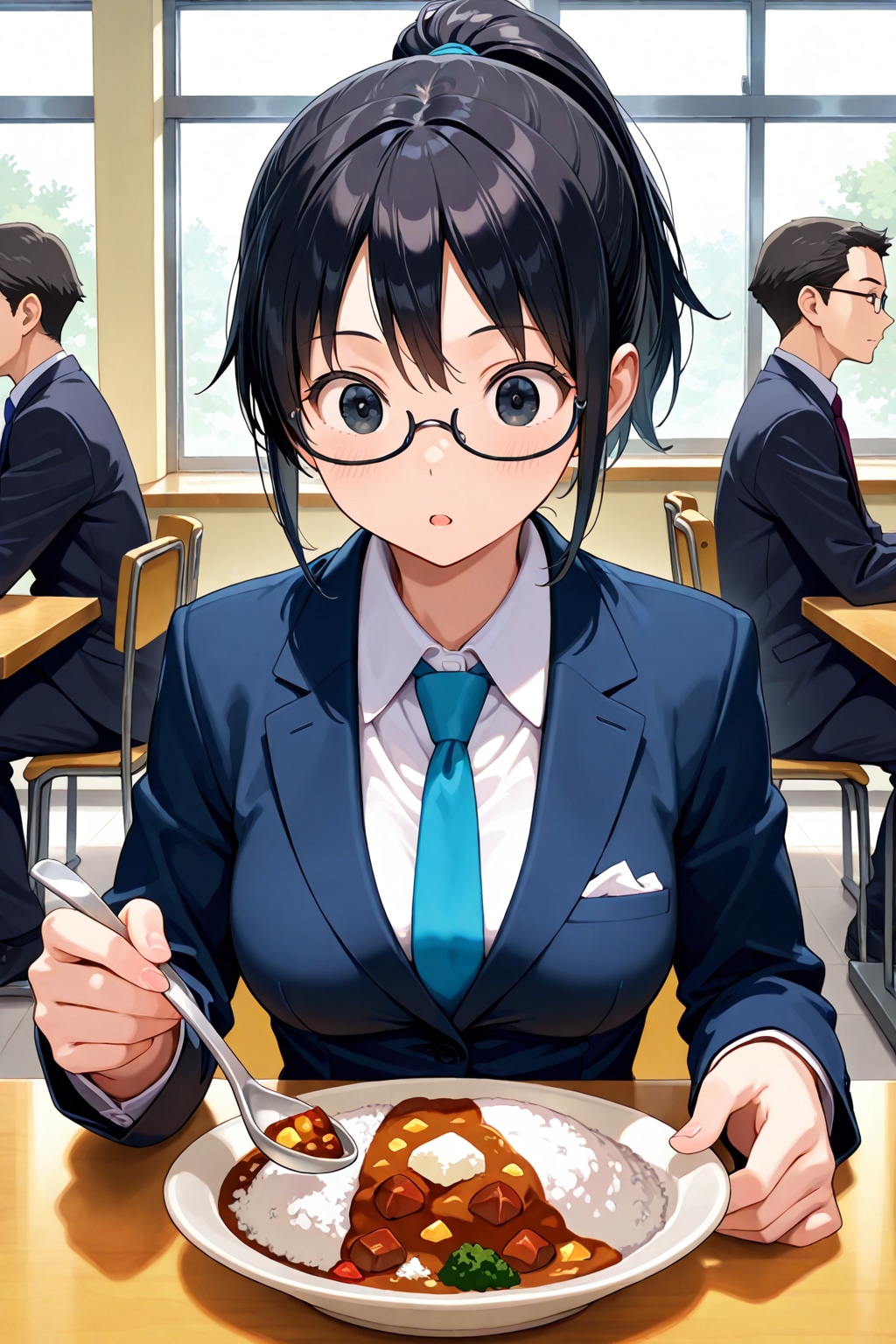 ポニテスーツ眼鏡カレー安木