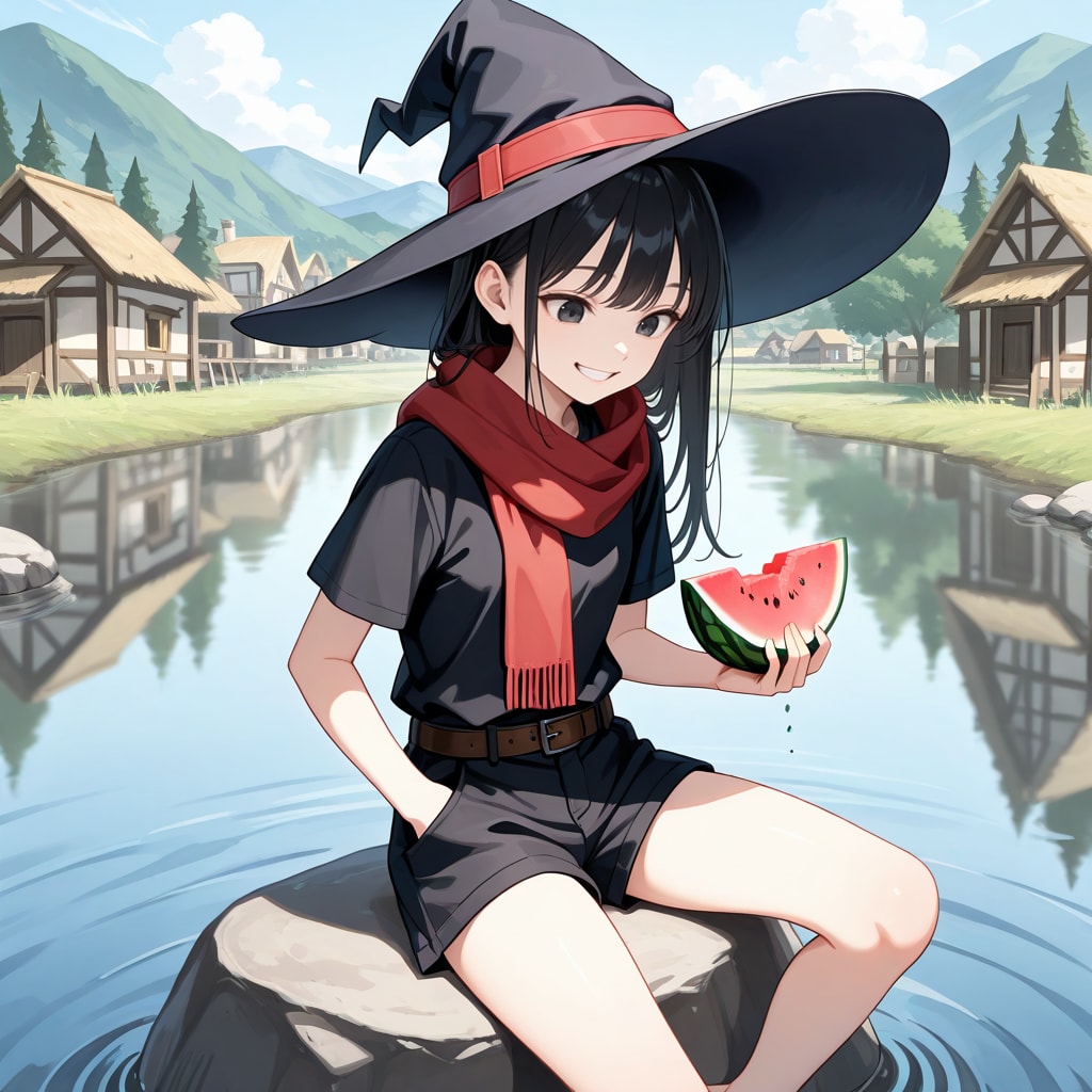 夏の思い出の西瓜と魔女さん | の人気AIイラスト・グラビア