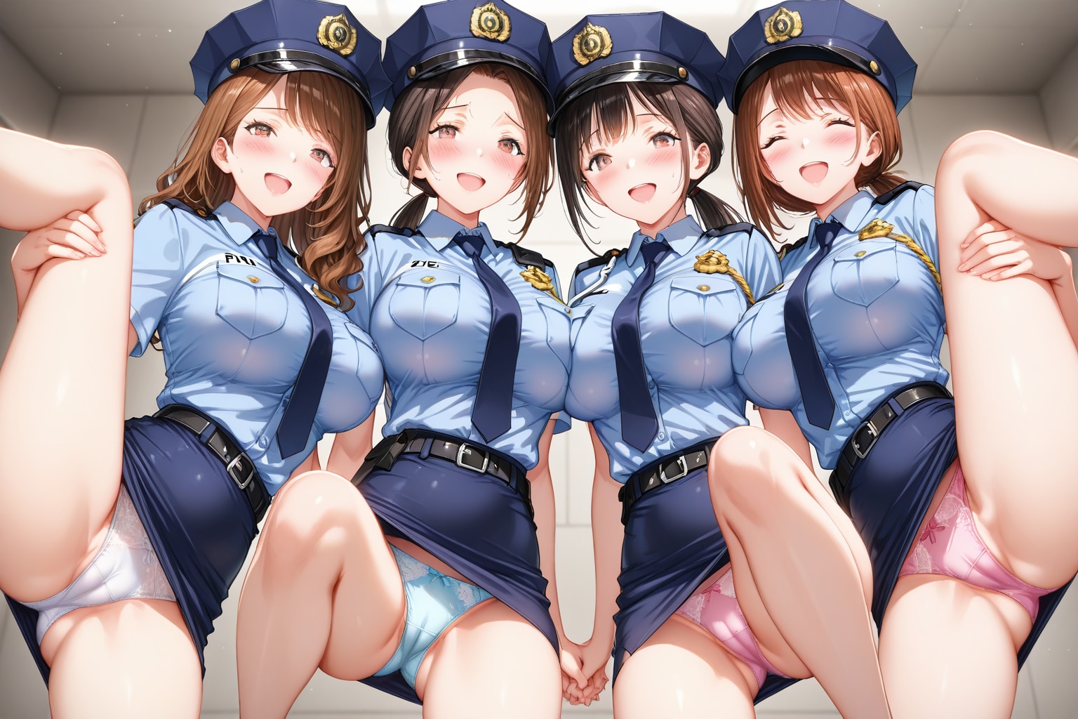 足をあげるミニスカポリスたち