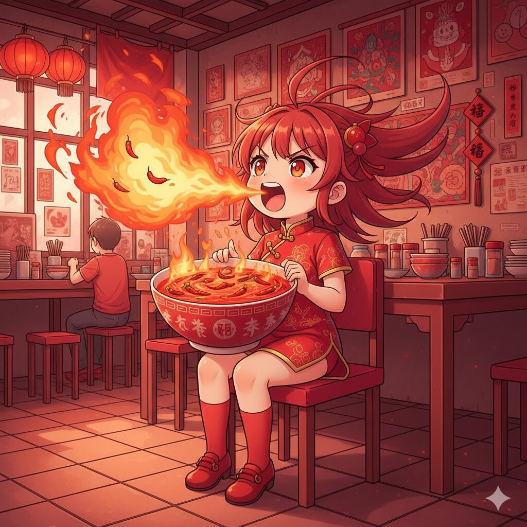 激辛スープを飲んだ女の子が火を吹く | の人気AIイラスト・グラビア