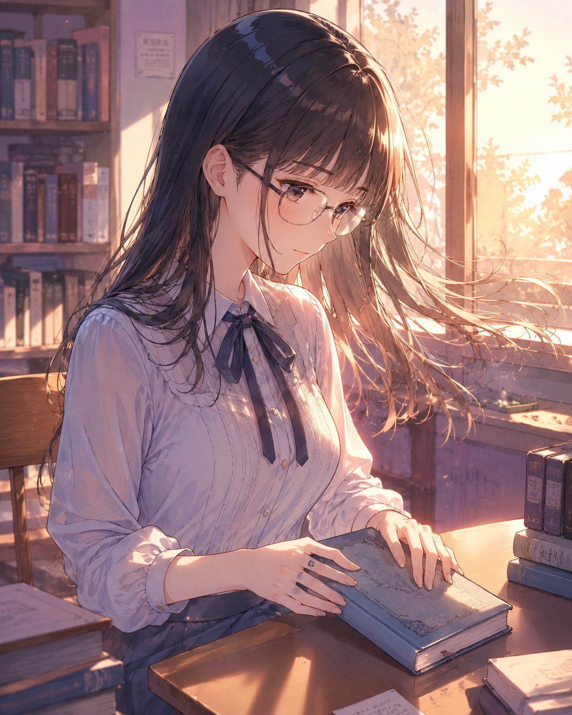 夕方の図書室