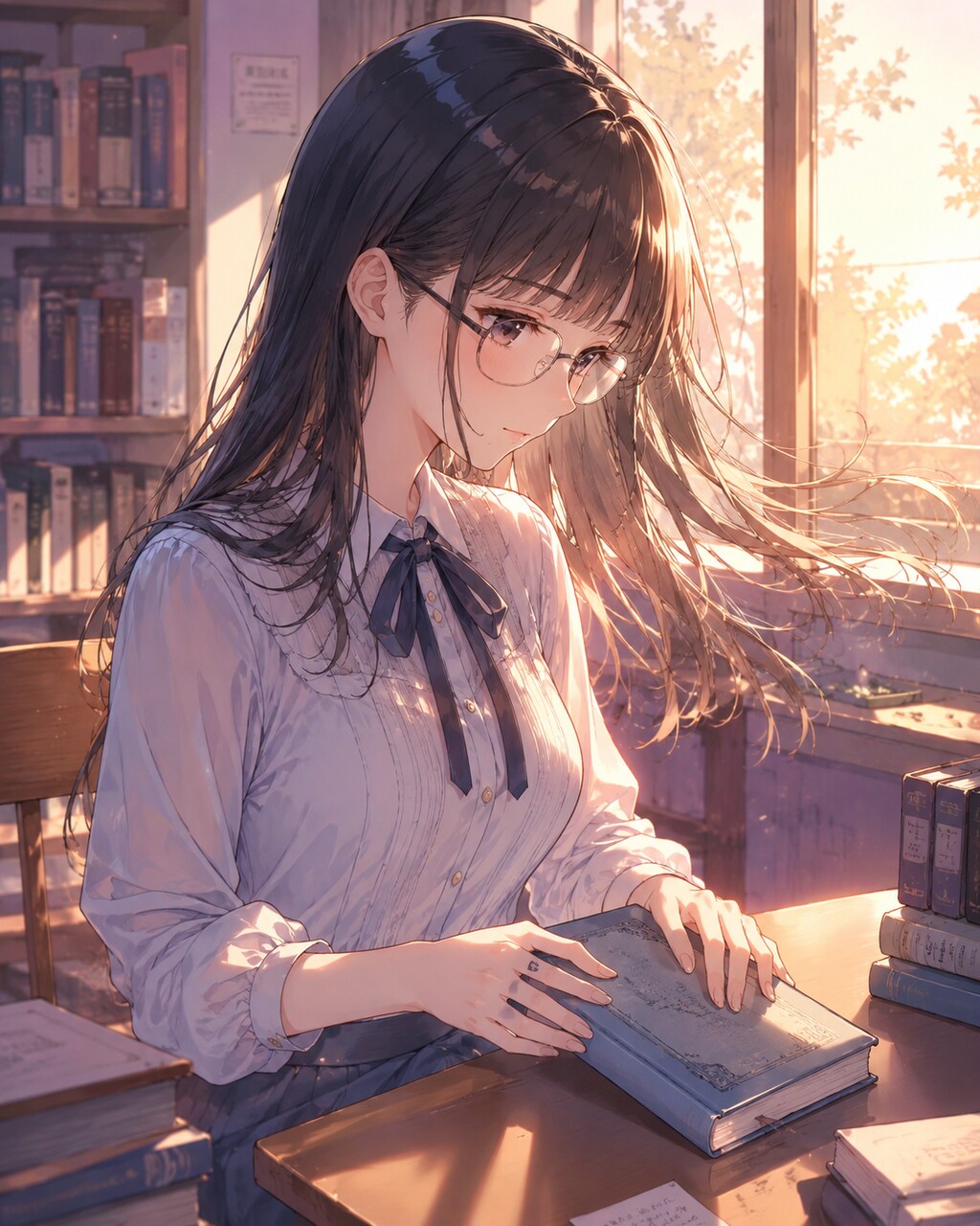 夕方の図書室
