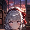 夕焼けに染まる古書庫の少女 5枚目