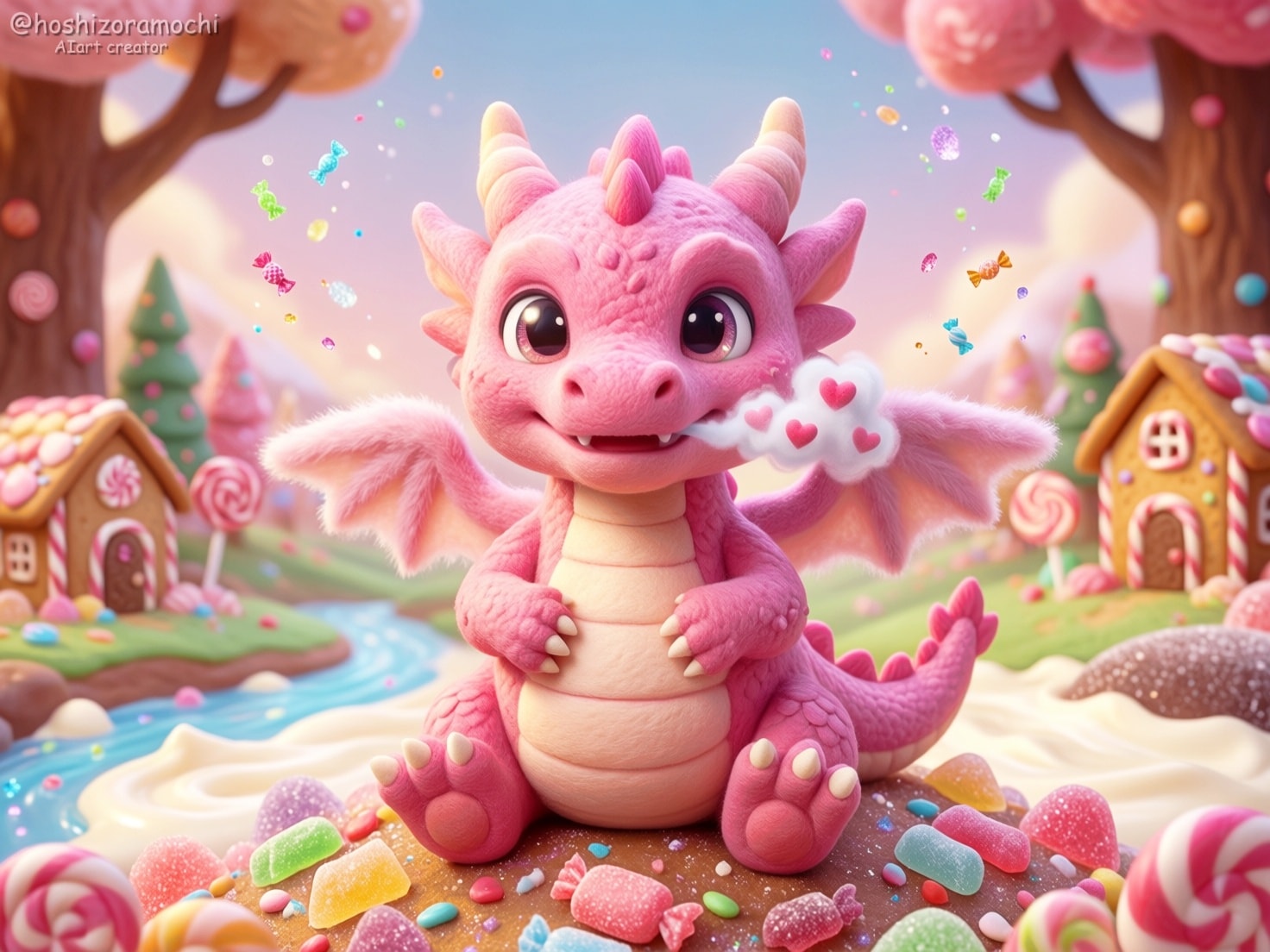 もちもちフォルムの癒やし系ドラゴン：お菓子の国のマスコット | の人気AIイラスト・グラビア