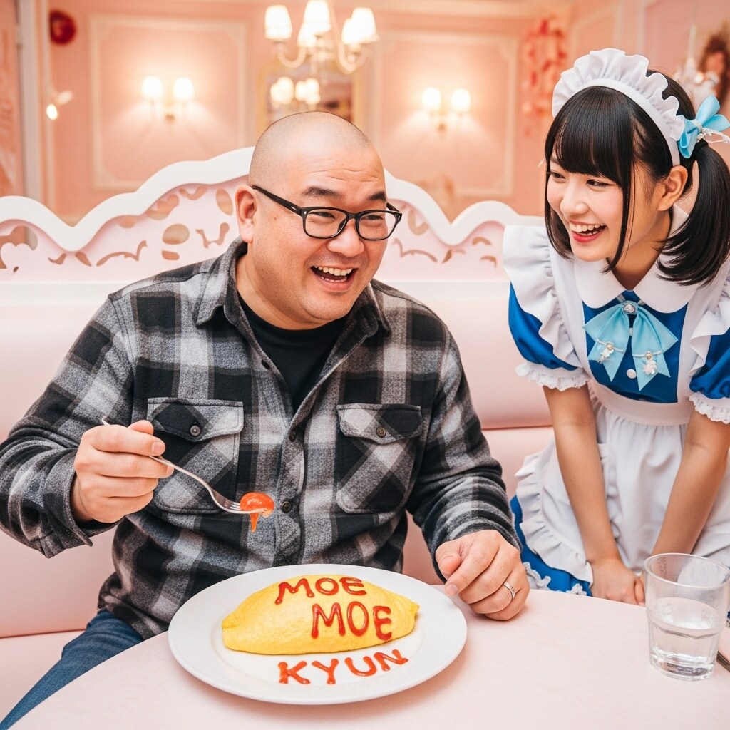 メイド喫茶でエンジョイするデブオタ君