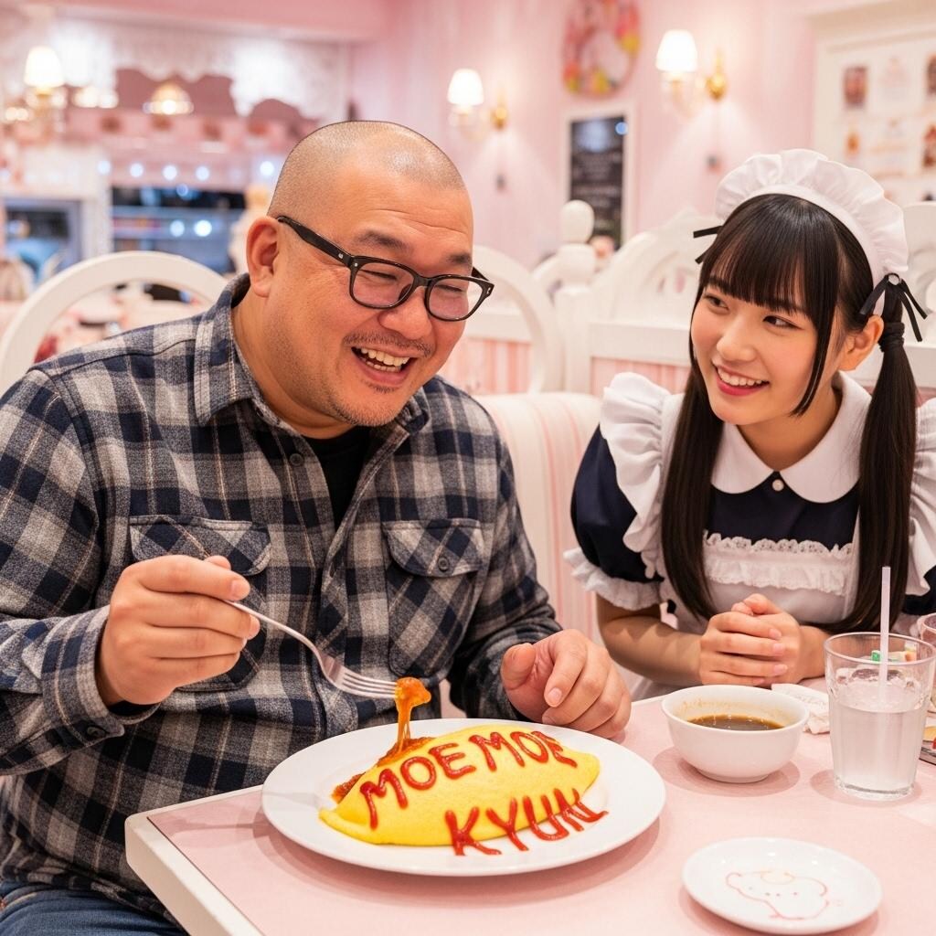 メイド喫茶でエンジョイするデブオタ君