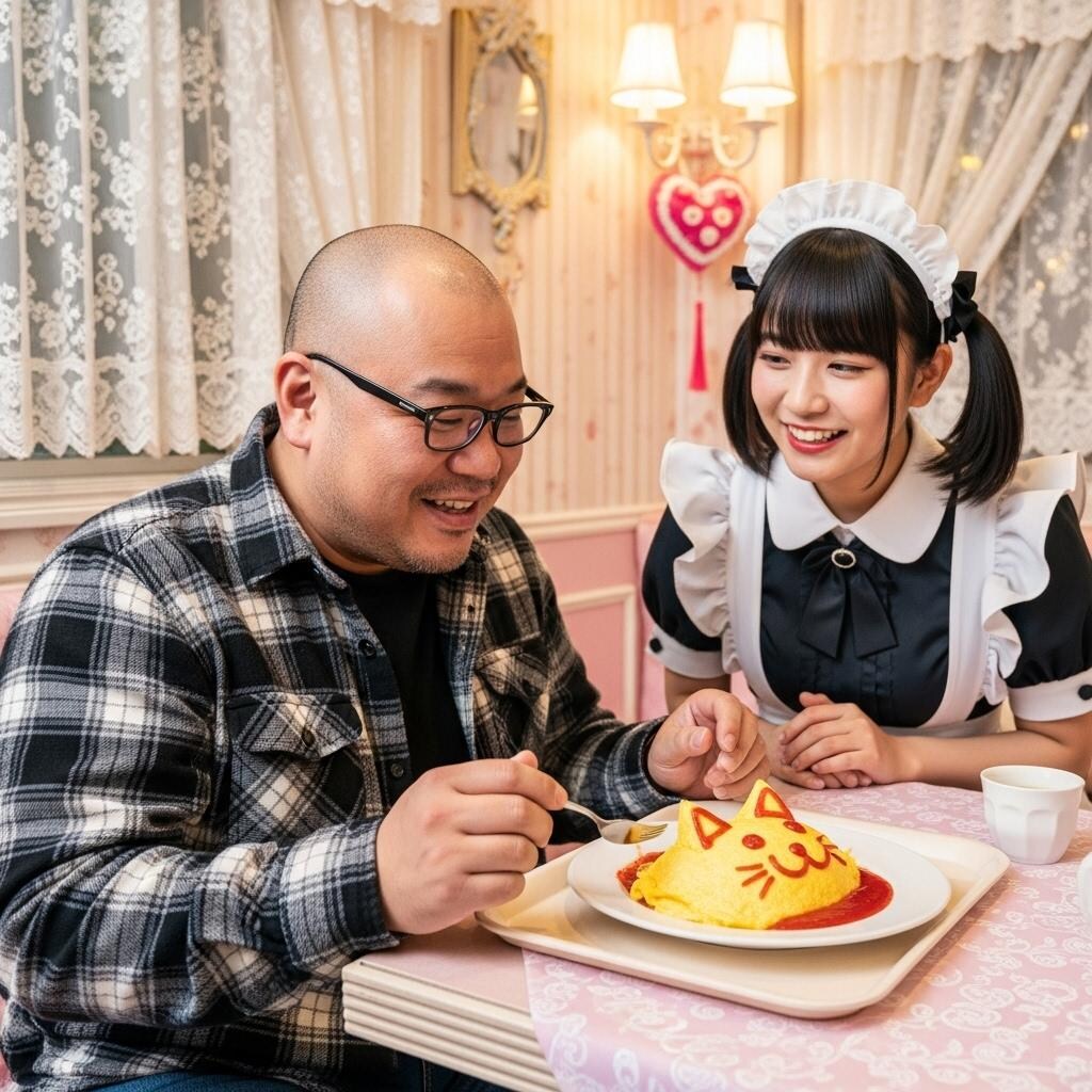 メイド喫茶でエンジョイするデブオタ君