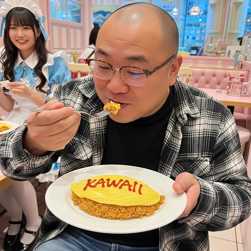 メイド喫茶でエンジョイするデブオタ君