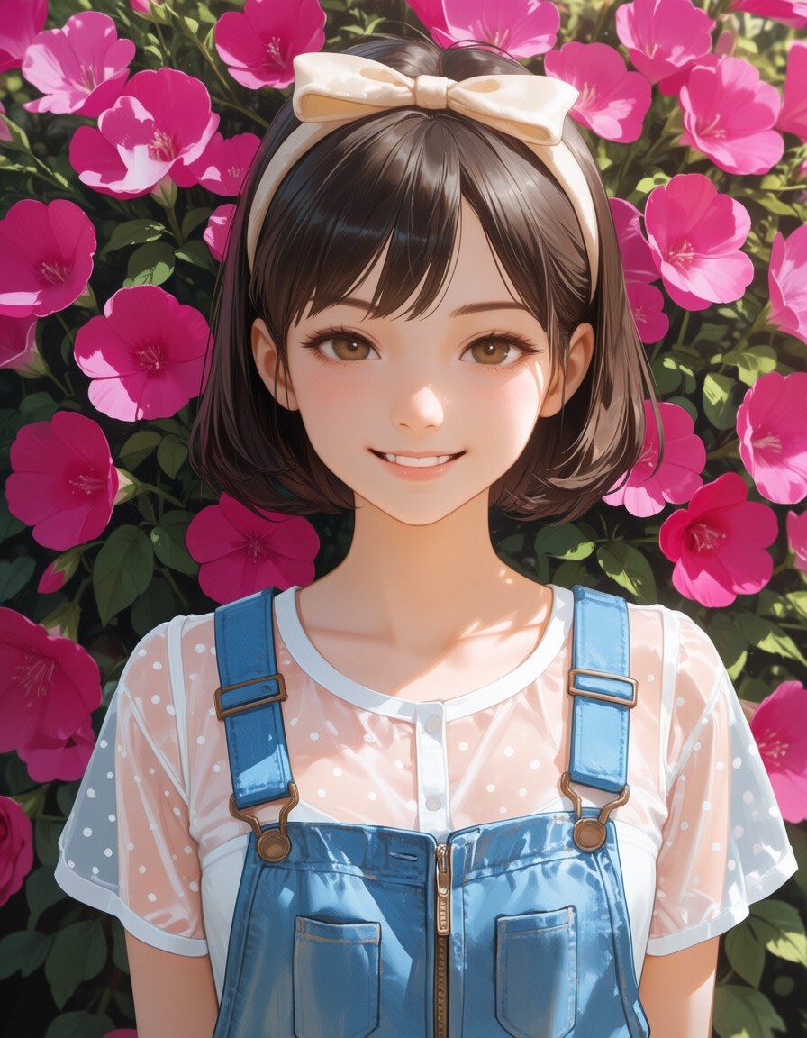 花を背に