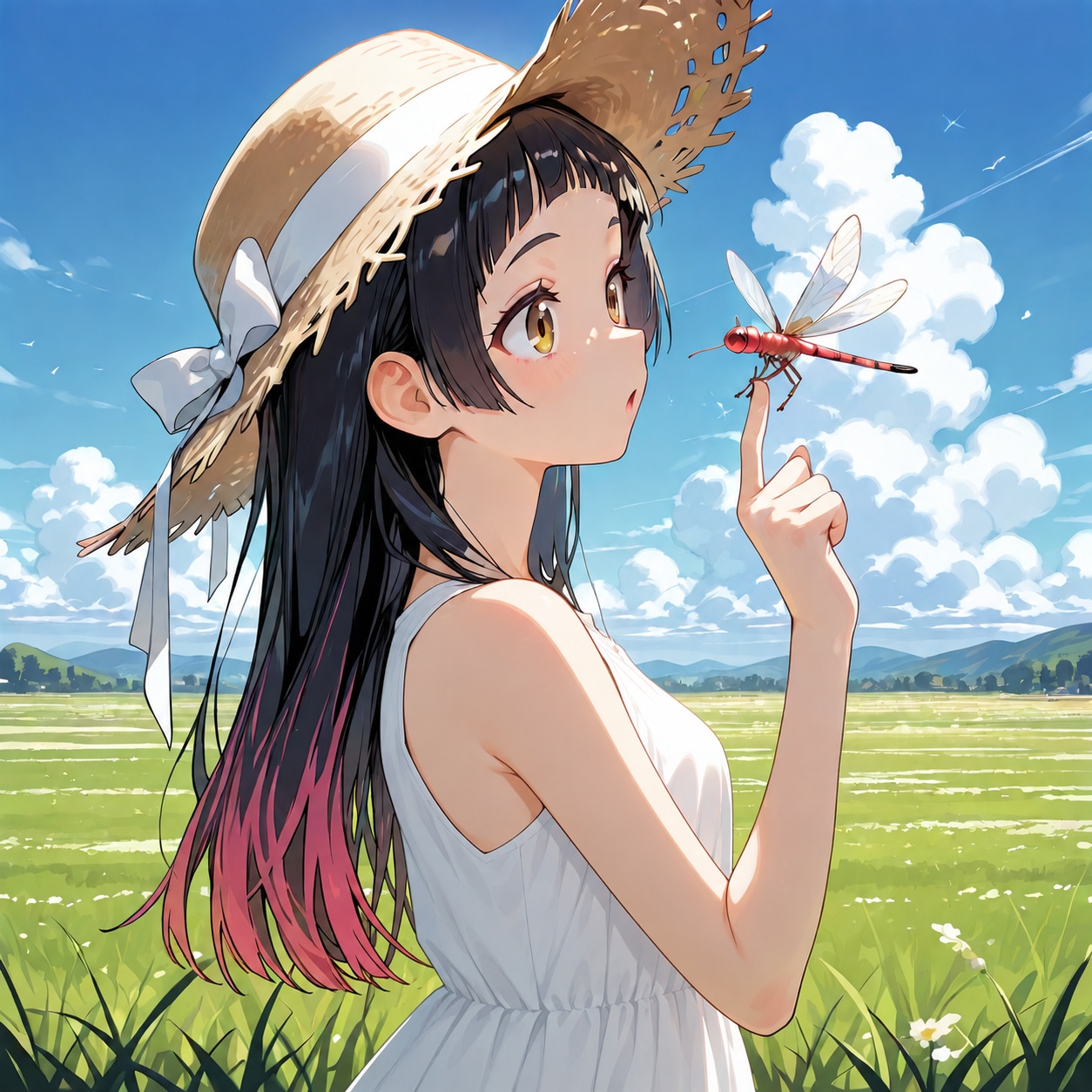 トンボ+入道雲+麦わら帽子＝夏