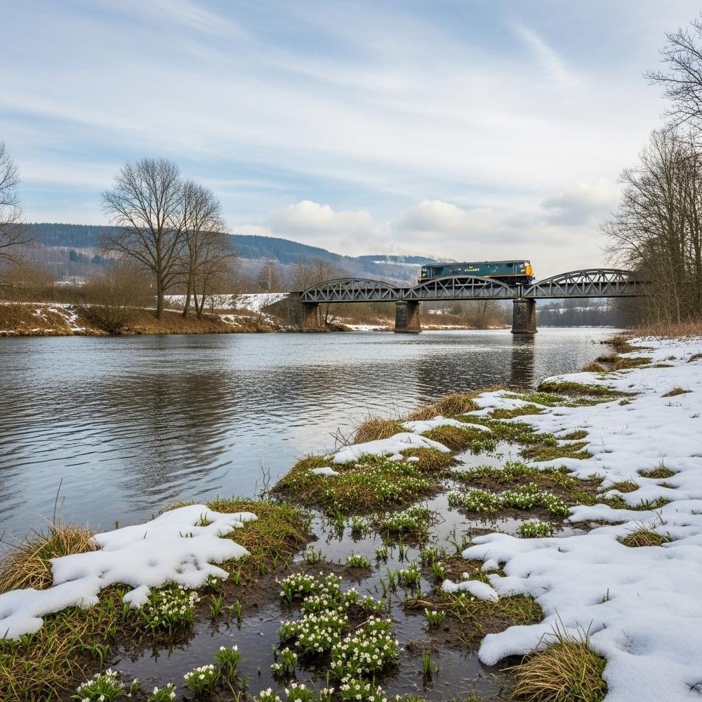 春が近づく川辺で