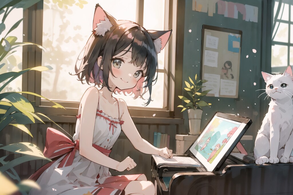 猫と猫耳少女 : 2023.08.01