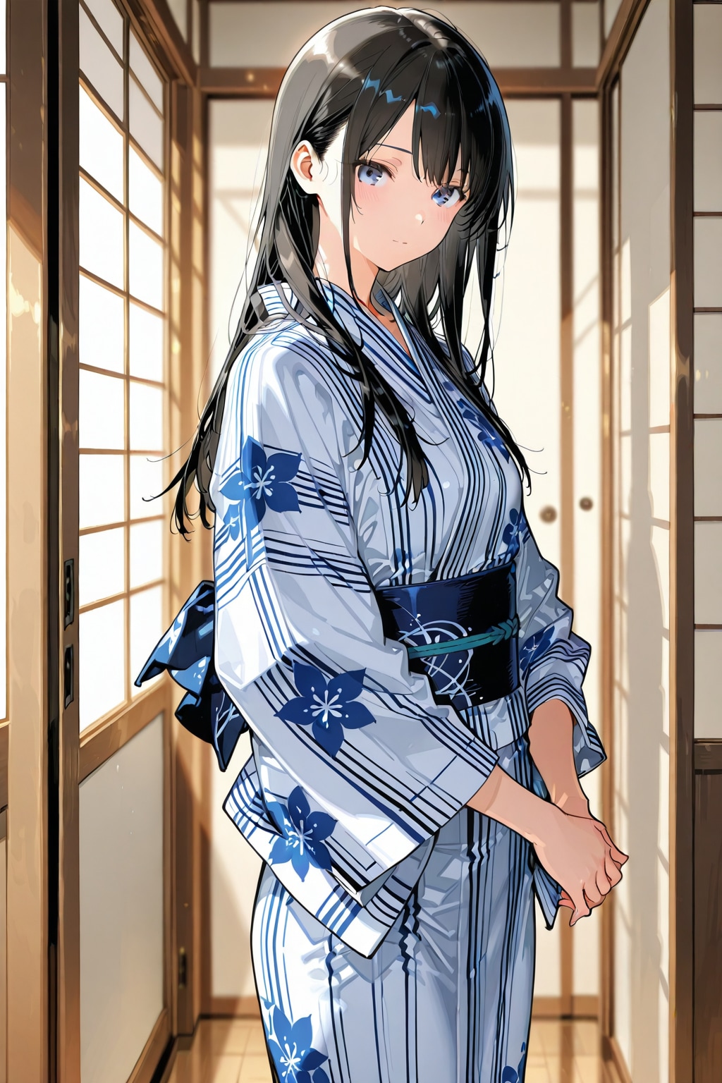 20260109浴衣姿でカメラ目線でポーズをとる黒髪の女性 | の人気AIイラスト・グラビア