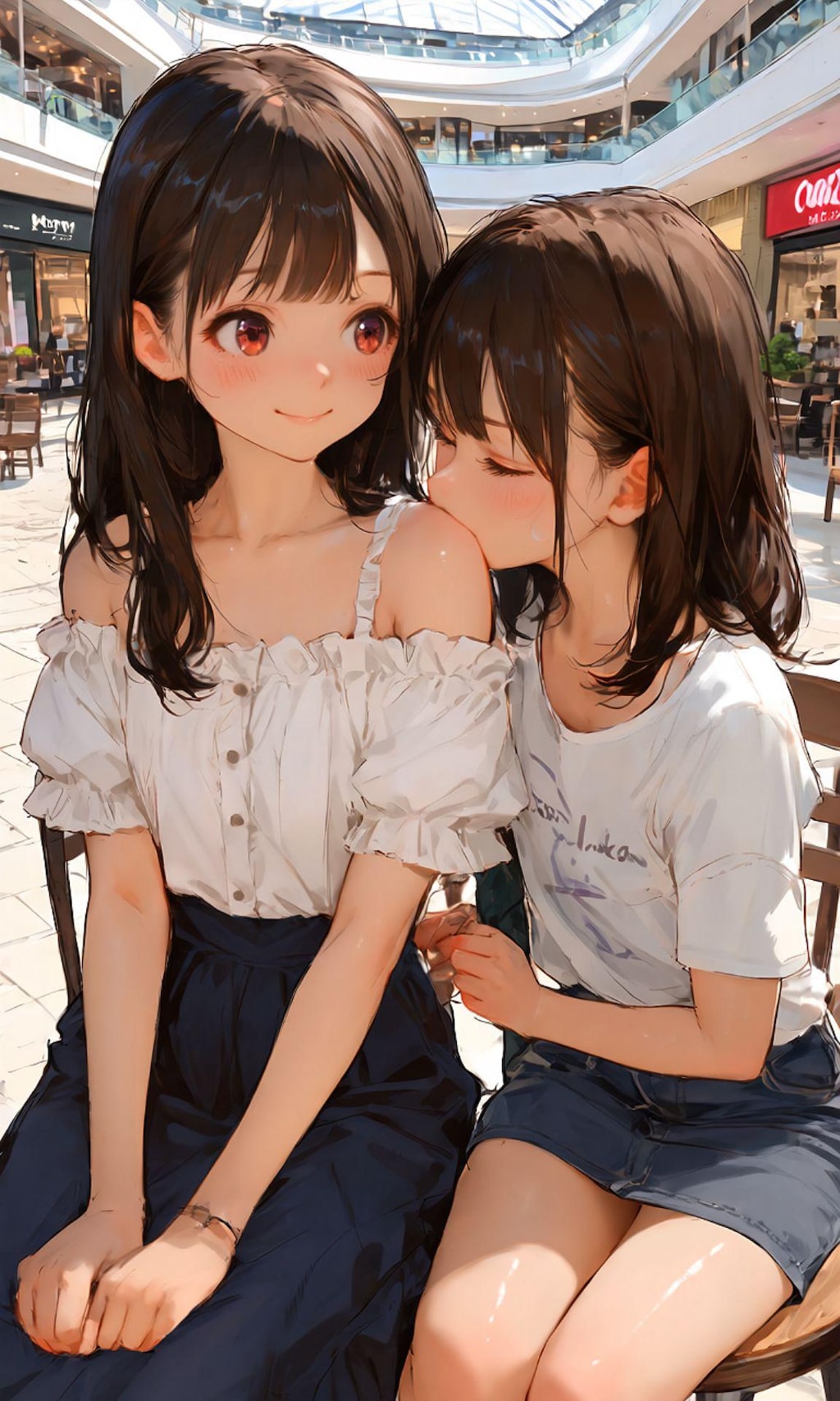 百合中学生、肩にキス