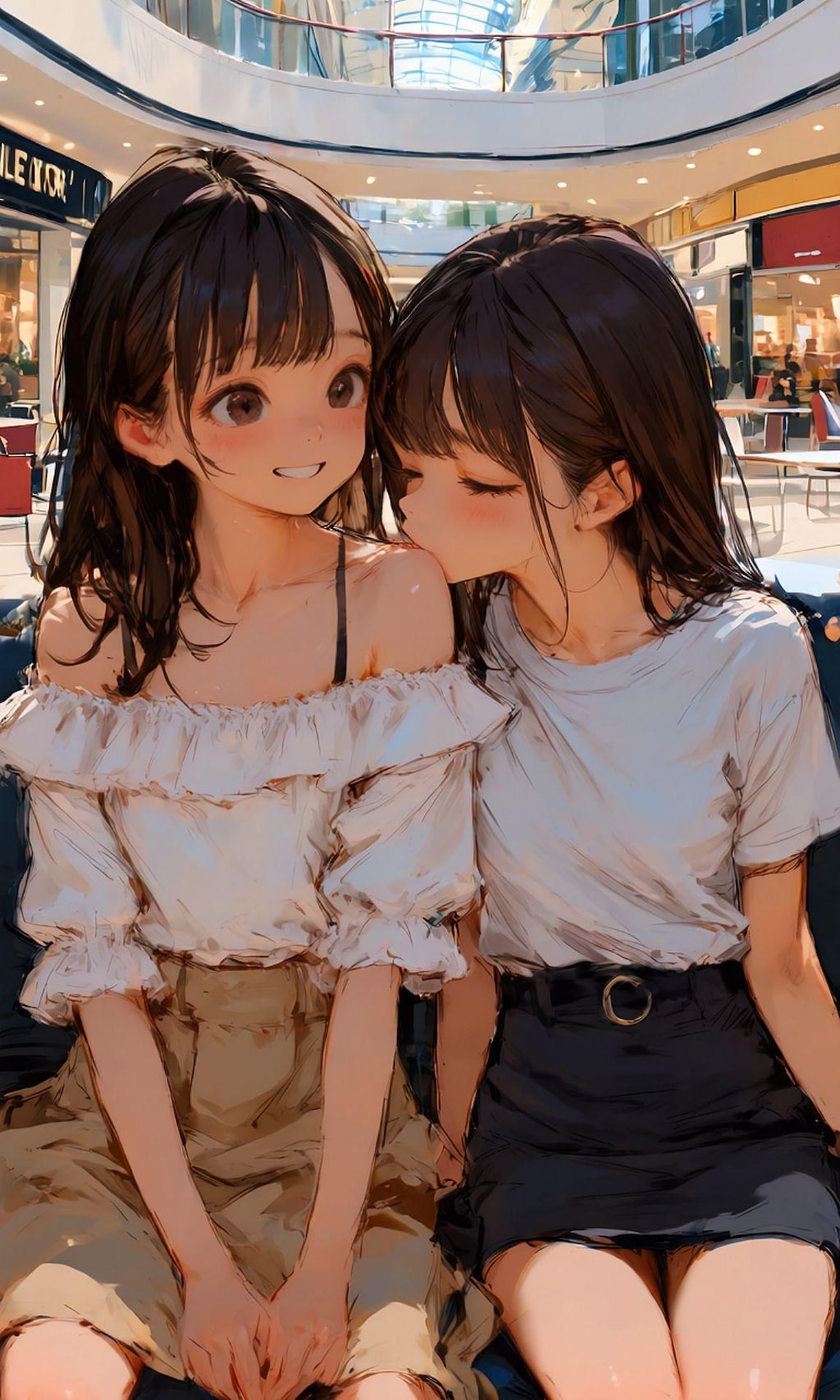 百合中学生、肩にキス
