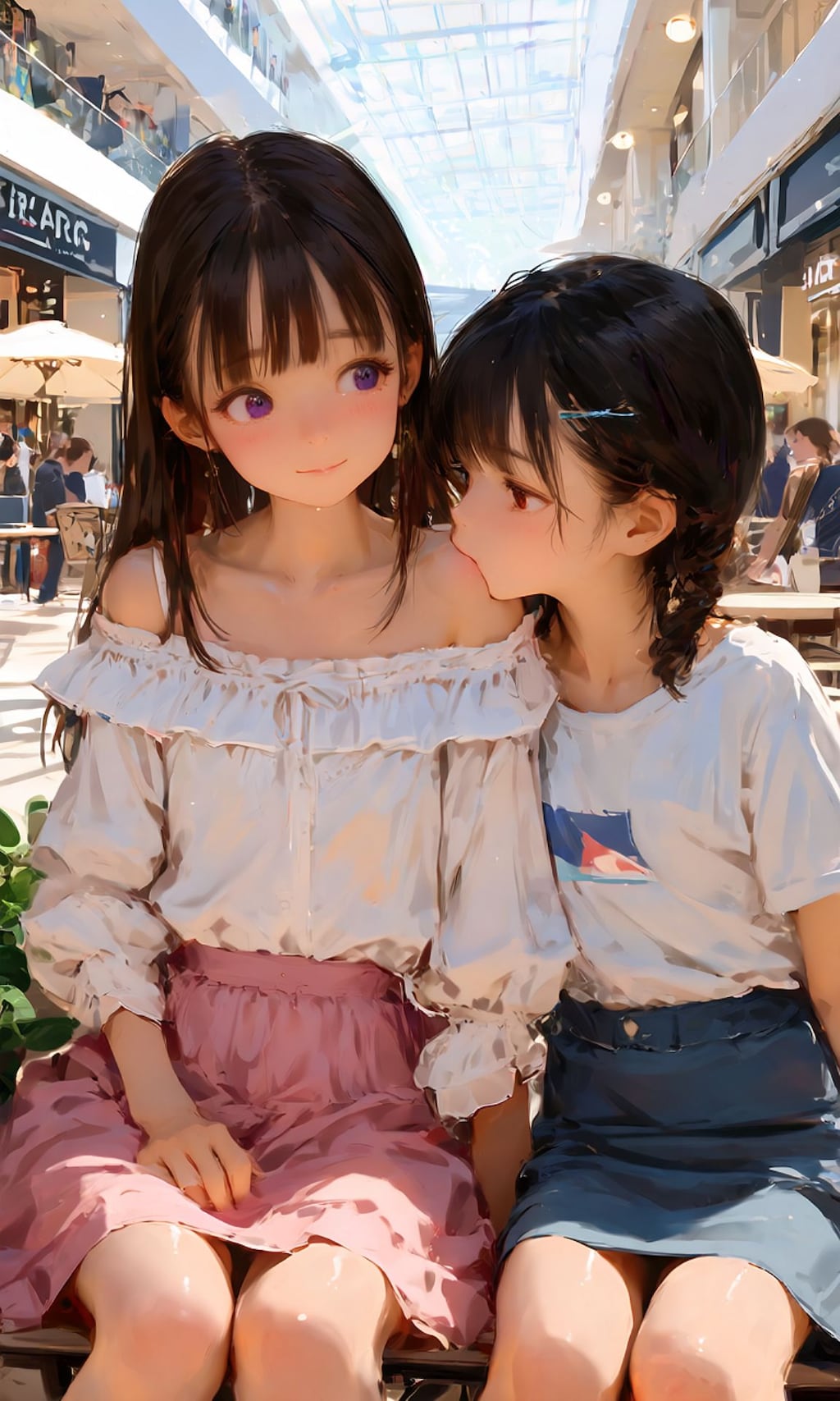 百合中学生、肩にキス