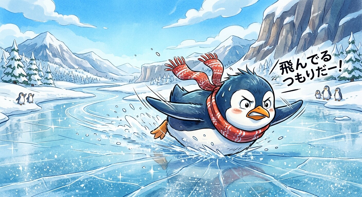気合いで飛んでる(つもりの)ペンギン