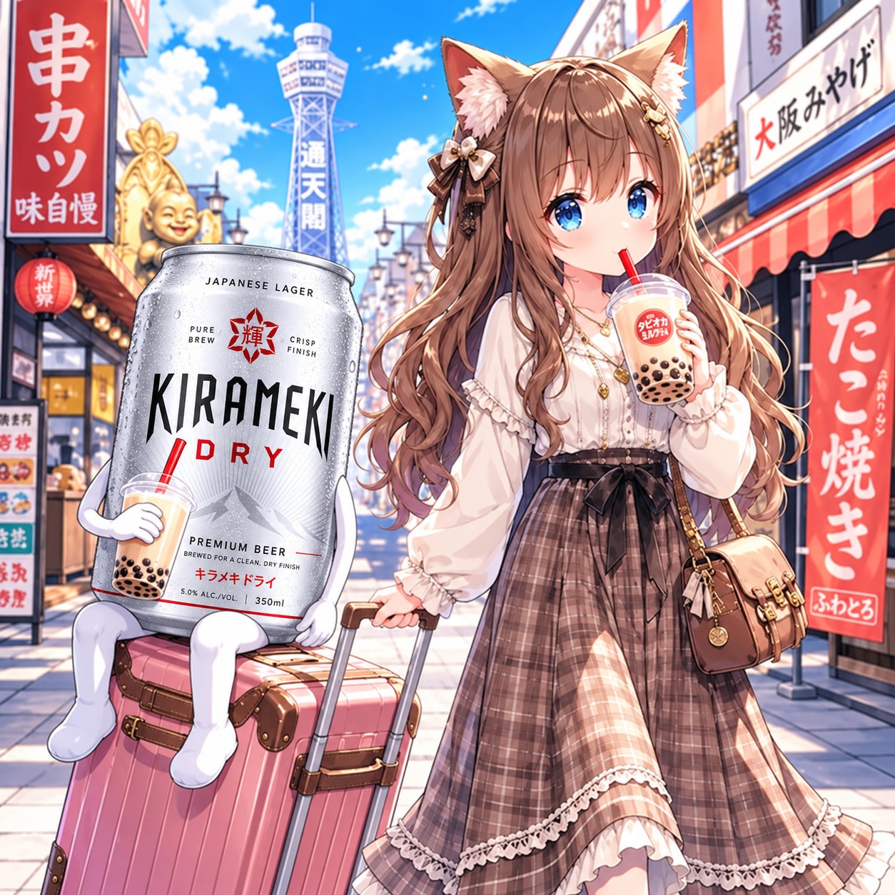GWに観光地でタピオカミルクティーを飲む小さな女の子 | の人気AIイラスト・グラビア