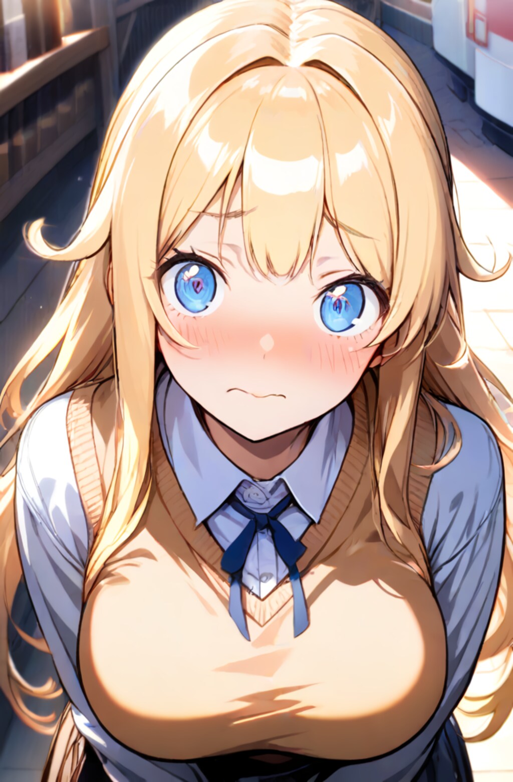 ぶつかっちゃって謝る碧眼女子校生