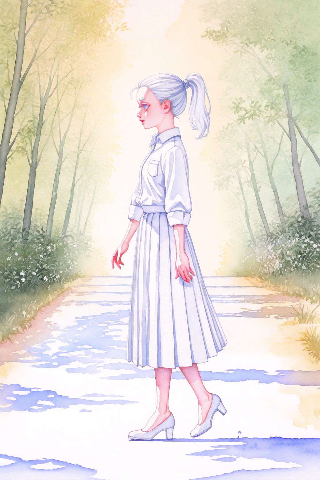 発色が強めのLILYで、他の物のに普通に付けていた「高画質」「高精細」抜いた4,5枚目、さらにsoft colorsを追加して発色を緩くした1～3枚目（水彩描画指定です）