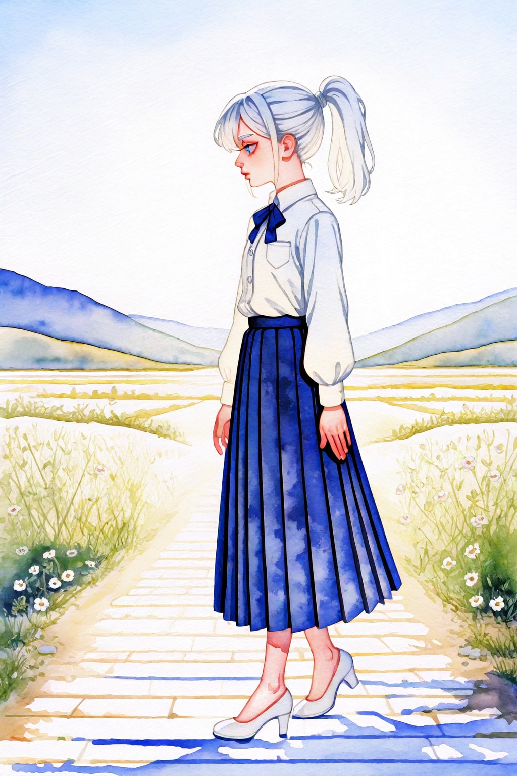 発色が強めのLILYで、他の物のに普通に付けていた「高画質」「高精細」抜いた4,5枚目、さらにsoft colorsを追加して発色を緩くした1～3枚目（水彩描画指定です）