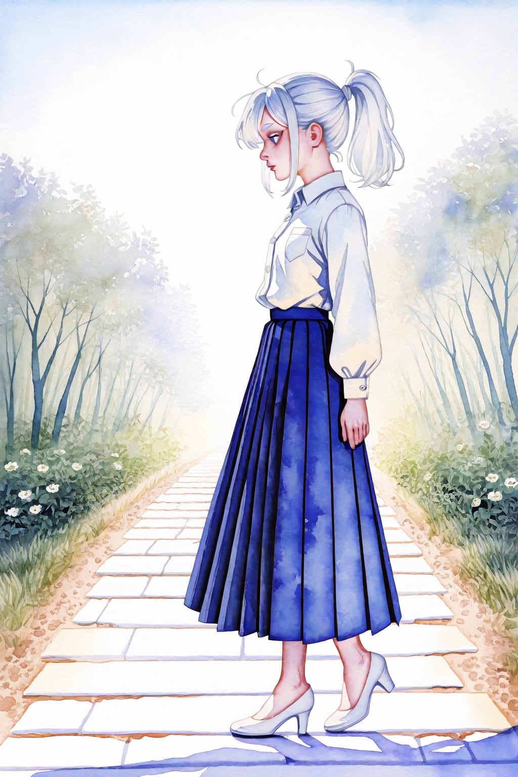 発色が強めのLILYで、他の物のに普通に付けていた「高画質」「高精細」抜いた4,5枚目、さらにsoft colorsを追加して発色を緩くした1～3枚目（水彩描画指定です）