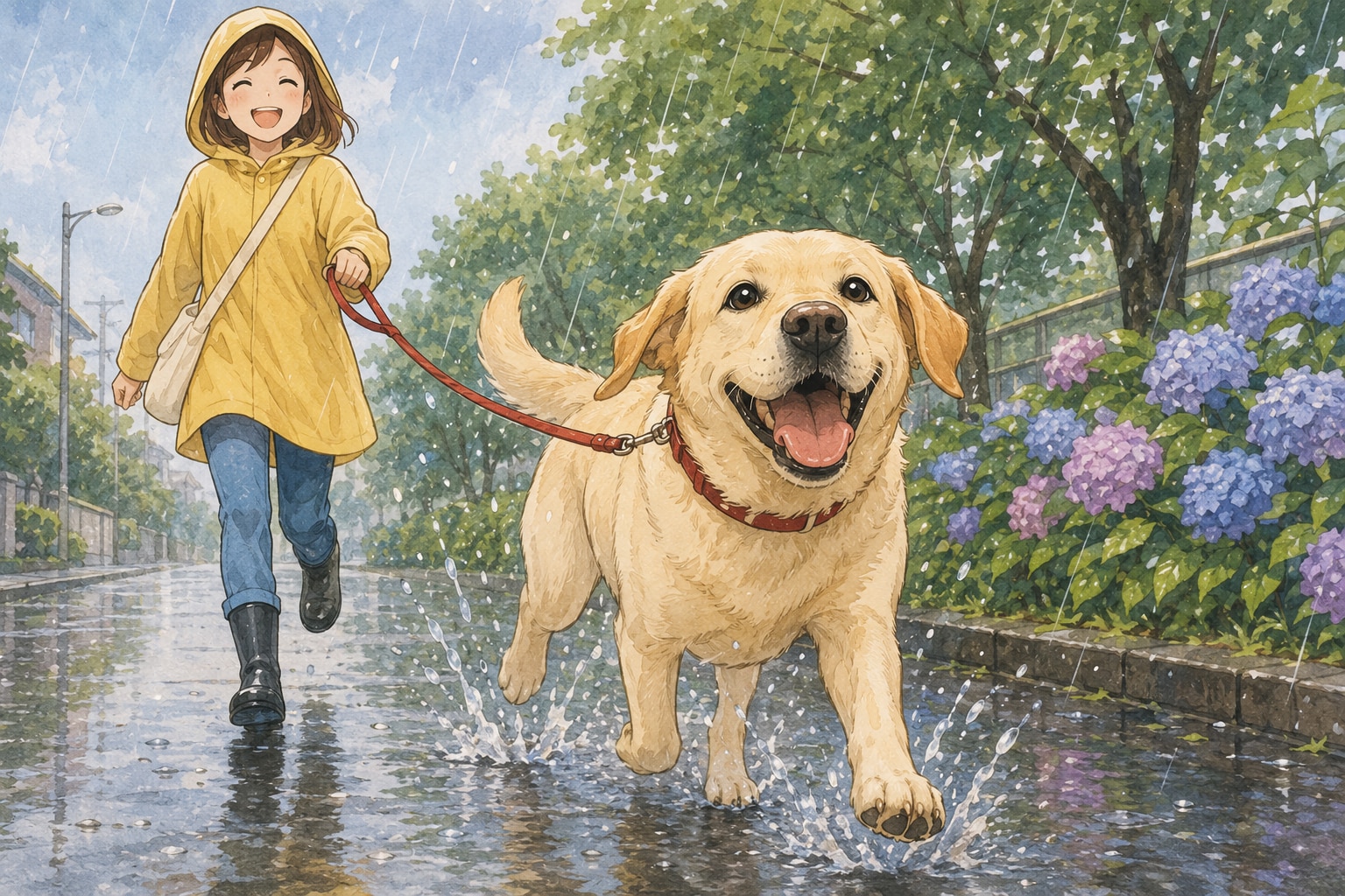 雨が好きな犬もいるようで