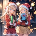 サンタクロースの衣装を着て、クリスマスプレゼントを配っている女の子達　TOPAZ 4枚目