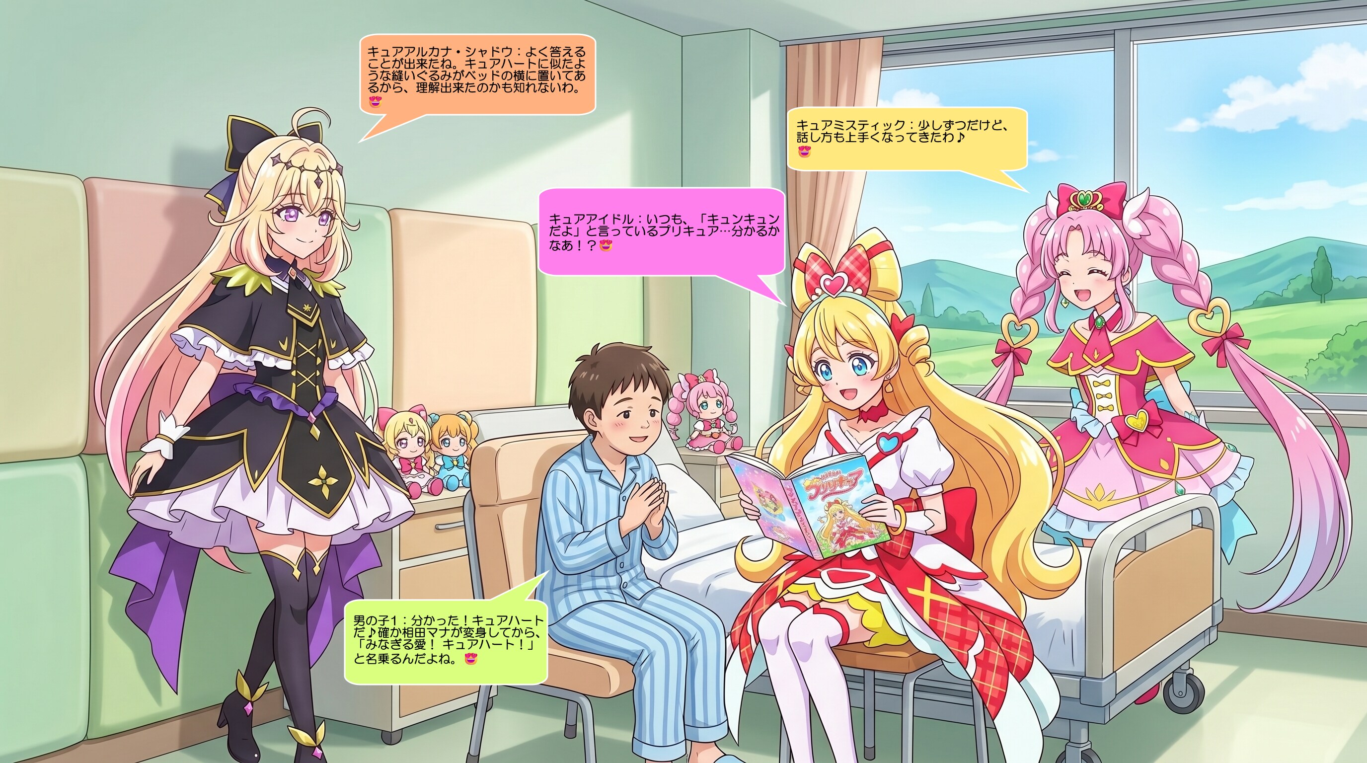 三人のプリキュア、重度知的障害児にプリキュア本を読み聞かせる
