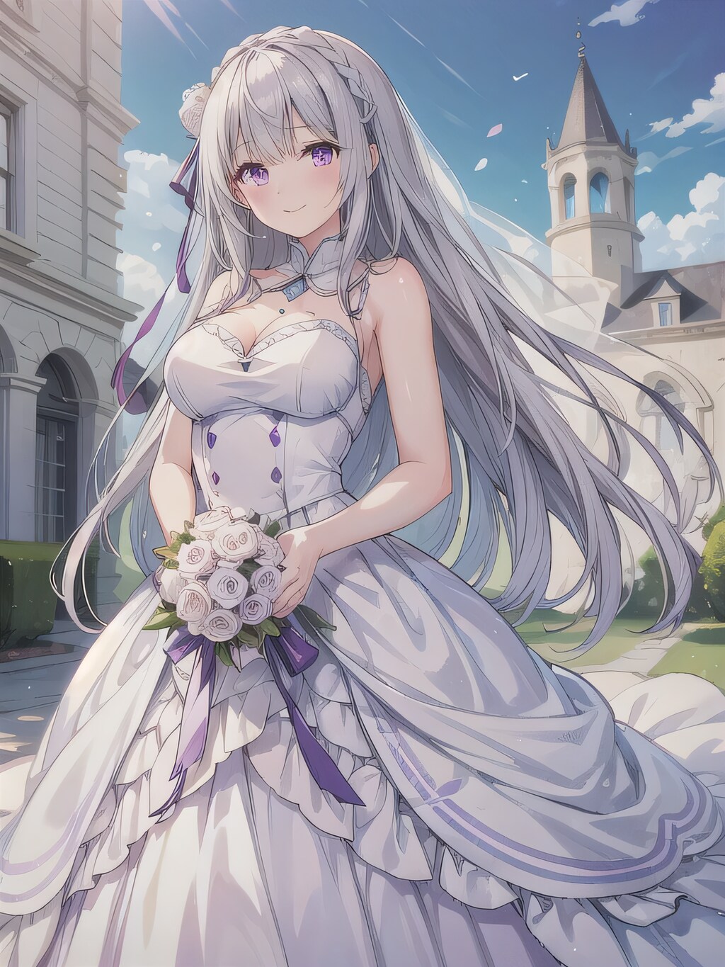 銀髪ロングでウェディングドレスの少女２