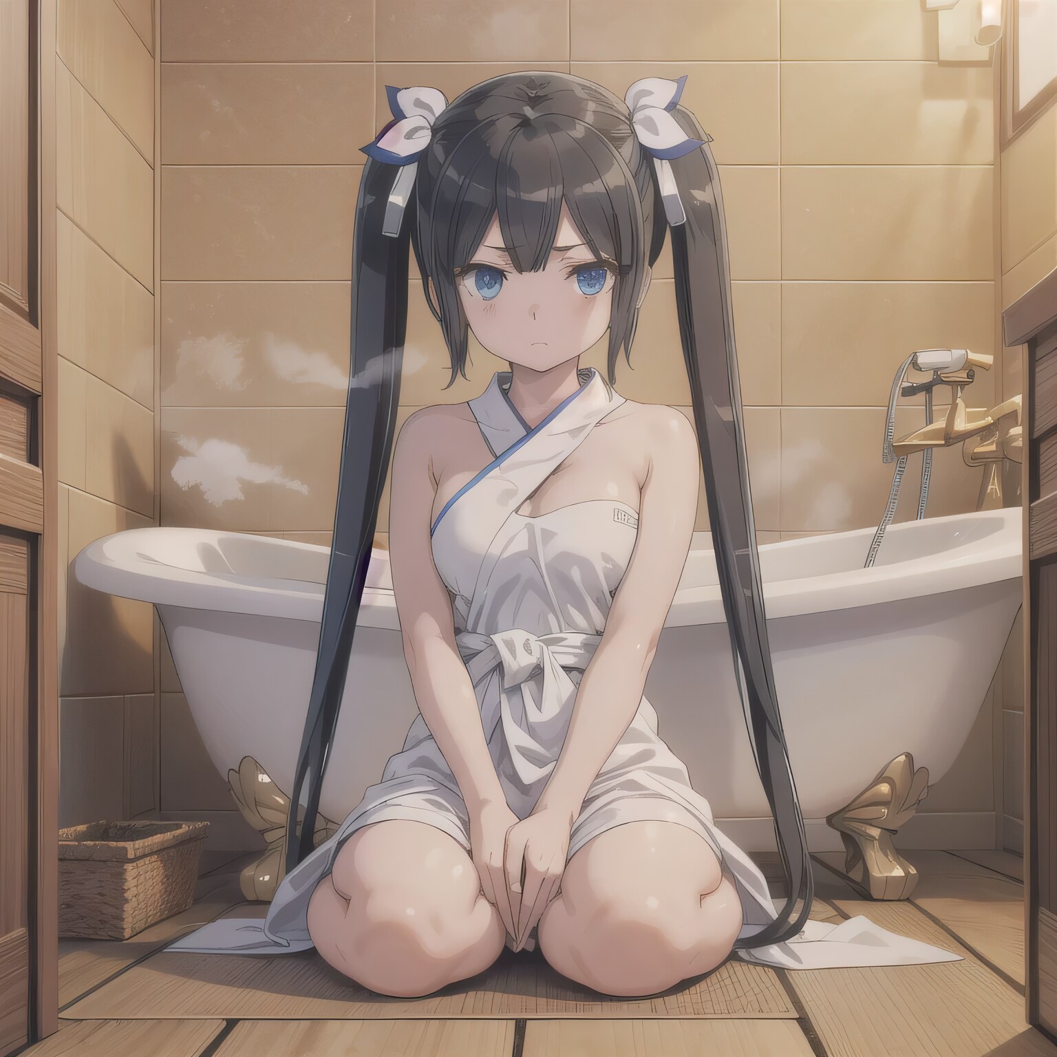 黒髪ツインテでお風呂の少女２ | の人気AIイラスト・グラビア