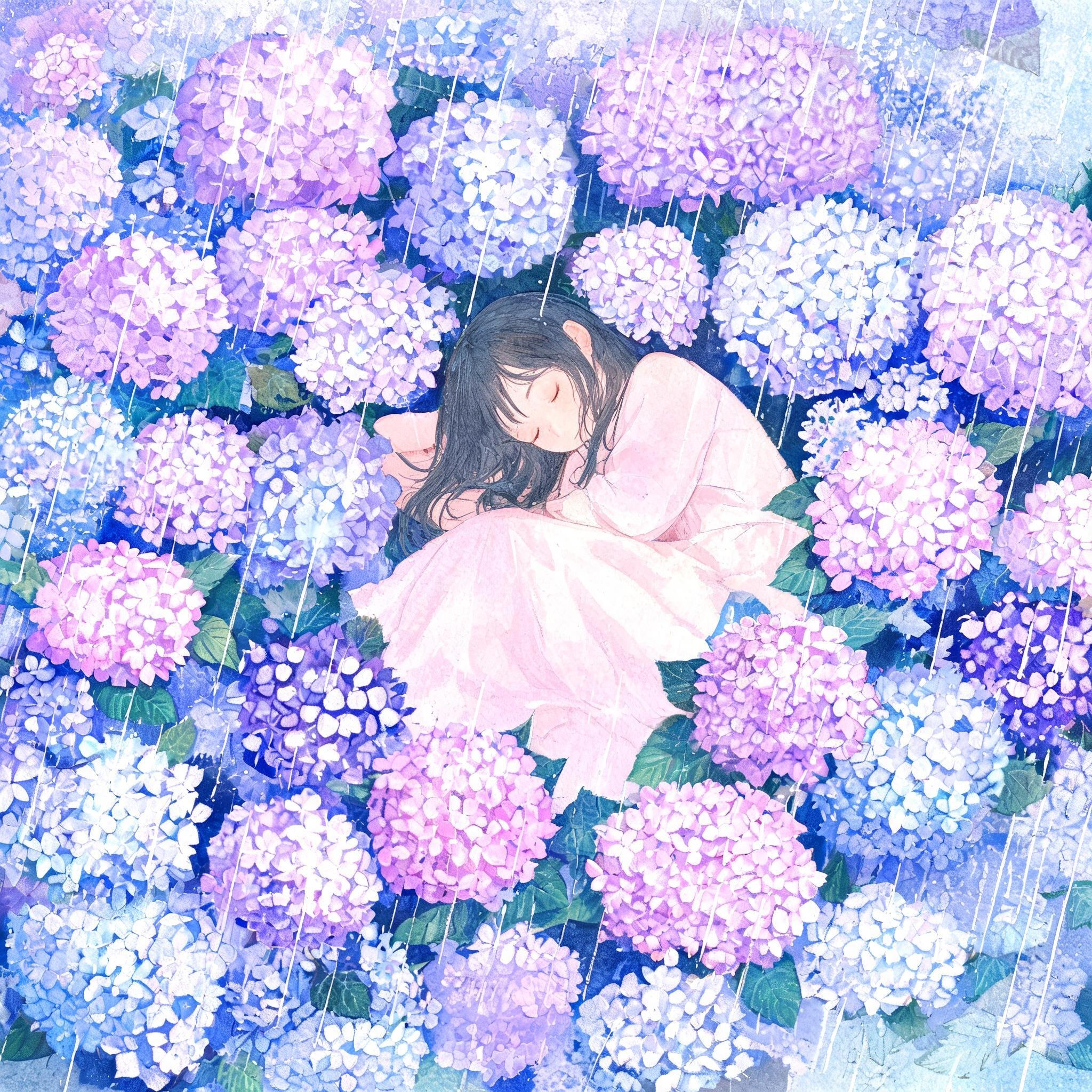 紫陽花と少女