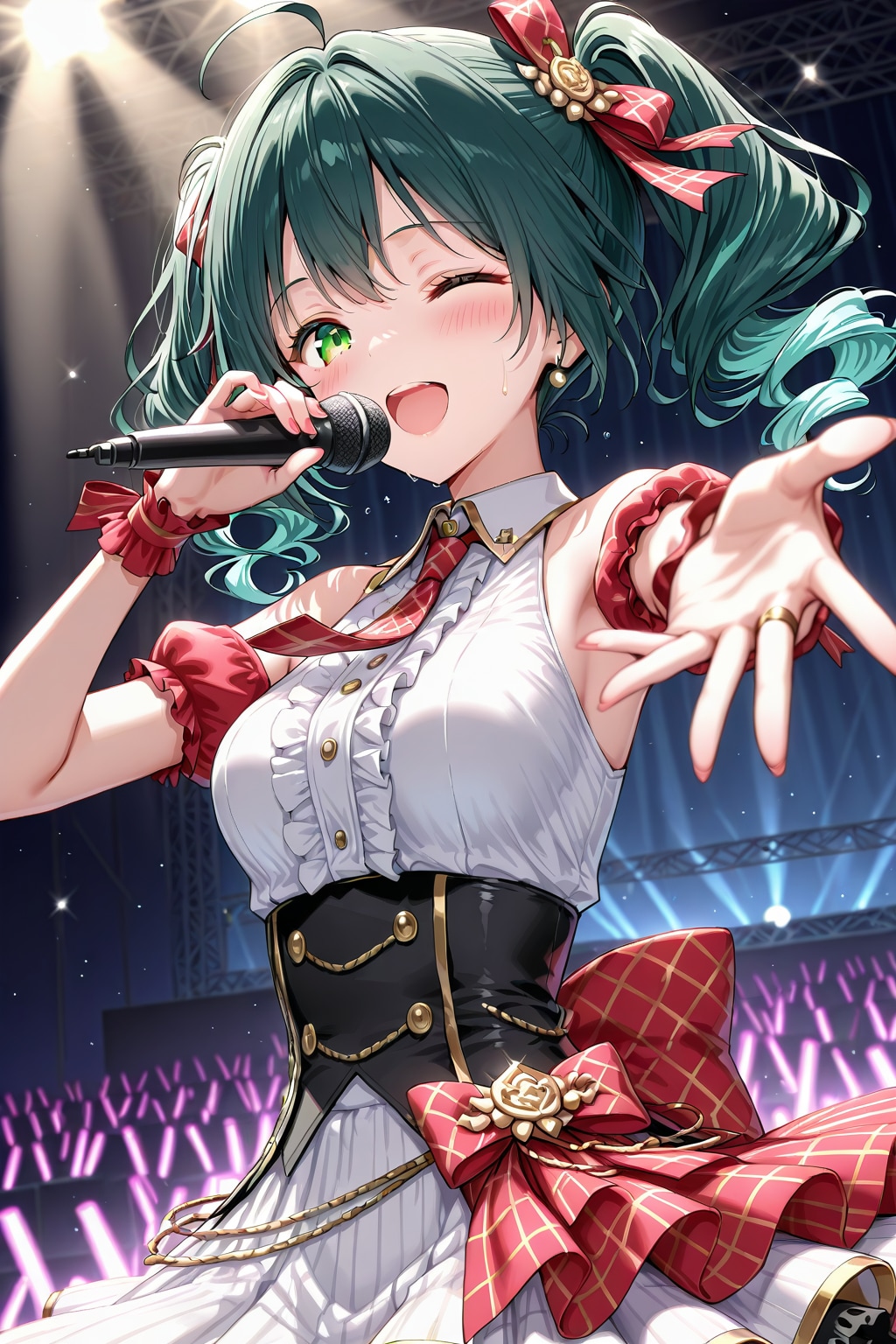 ステージ上で歌い踊るアイドル