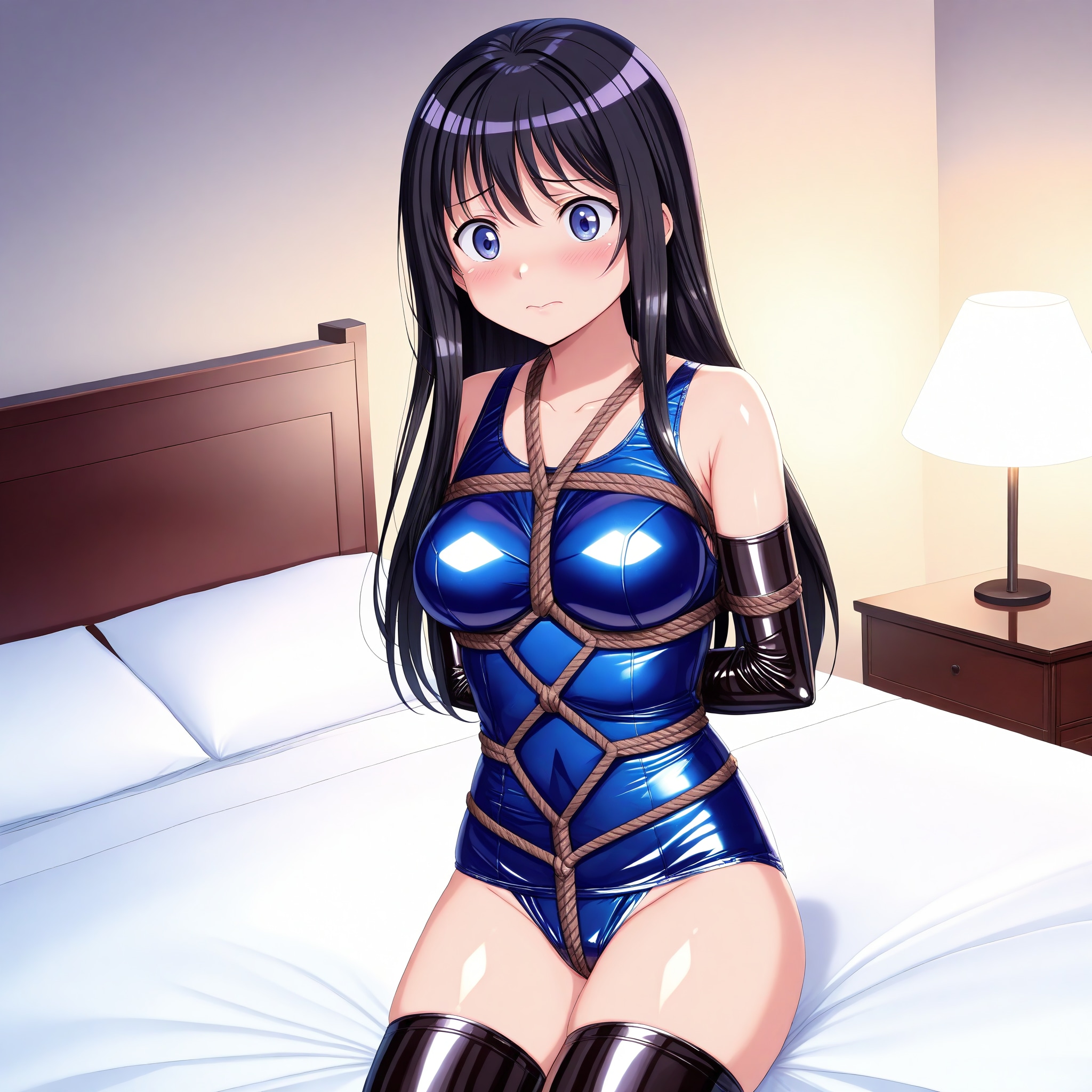 紺旧型スクール水着長手袋サイハイソックス緊縛