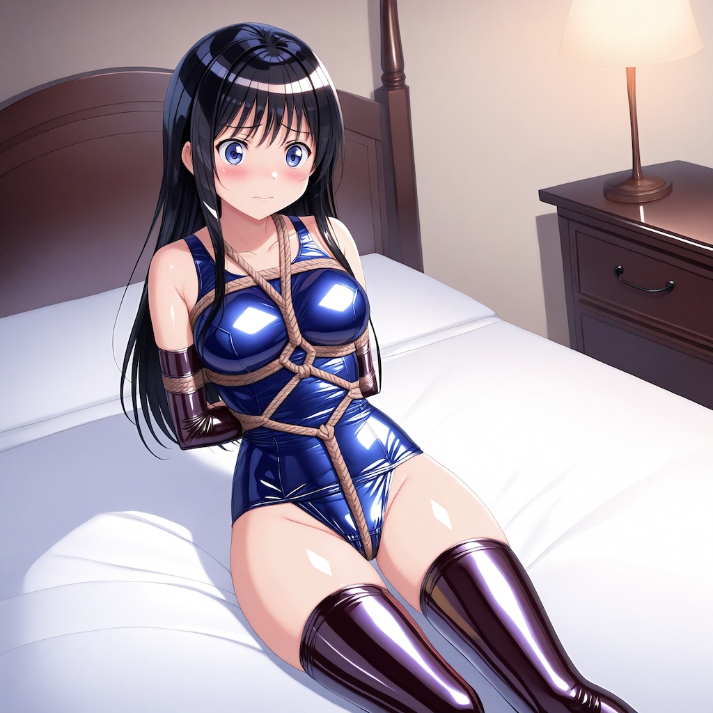 紺旧型スクール水着長手袋サイハイソックス緊縛