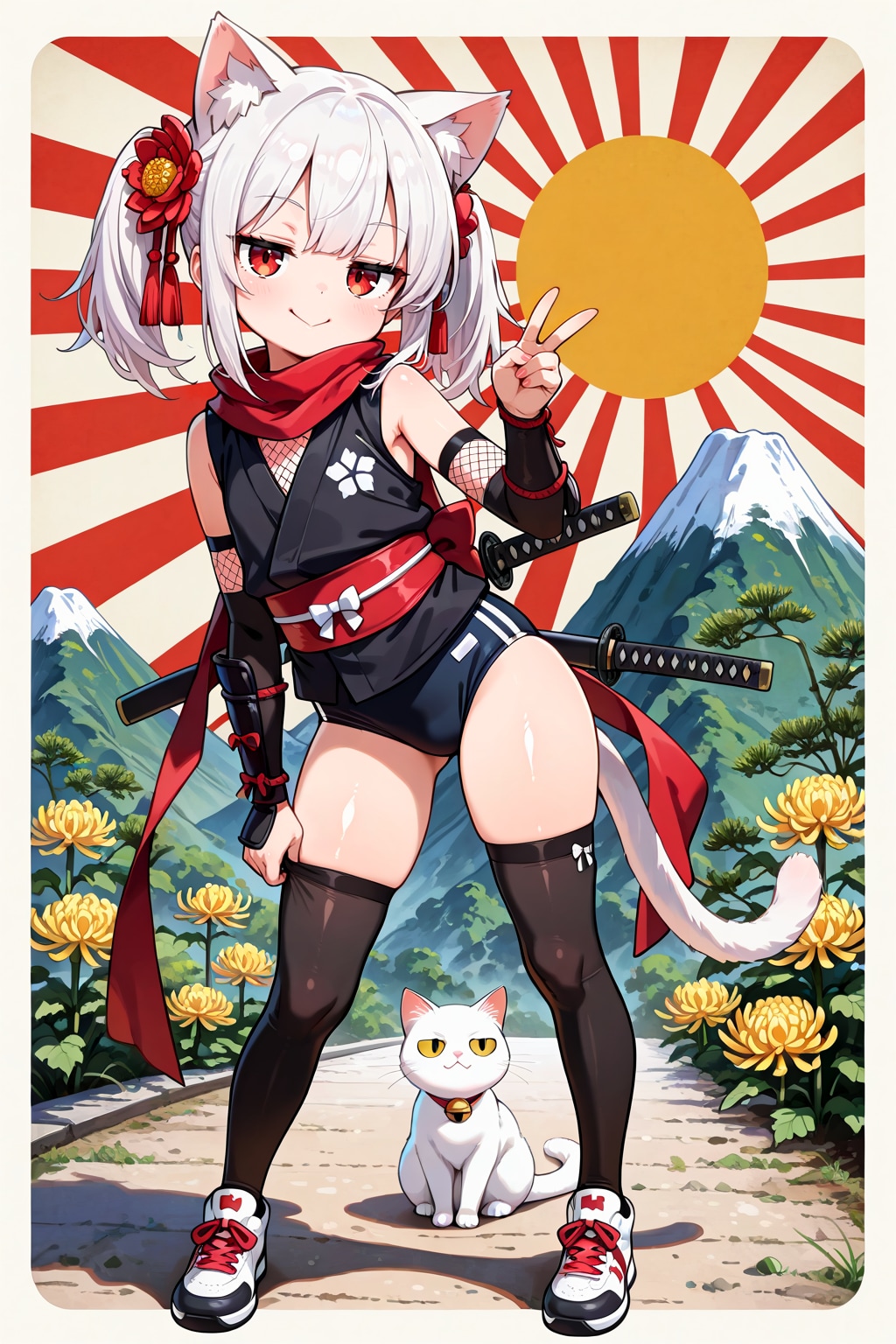 絶対領域仕立ての忍ルマ　菊の花を添えて