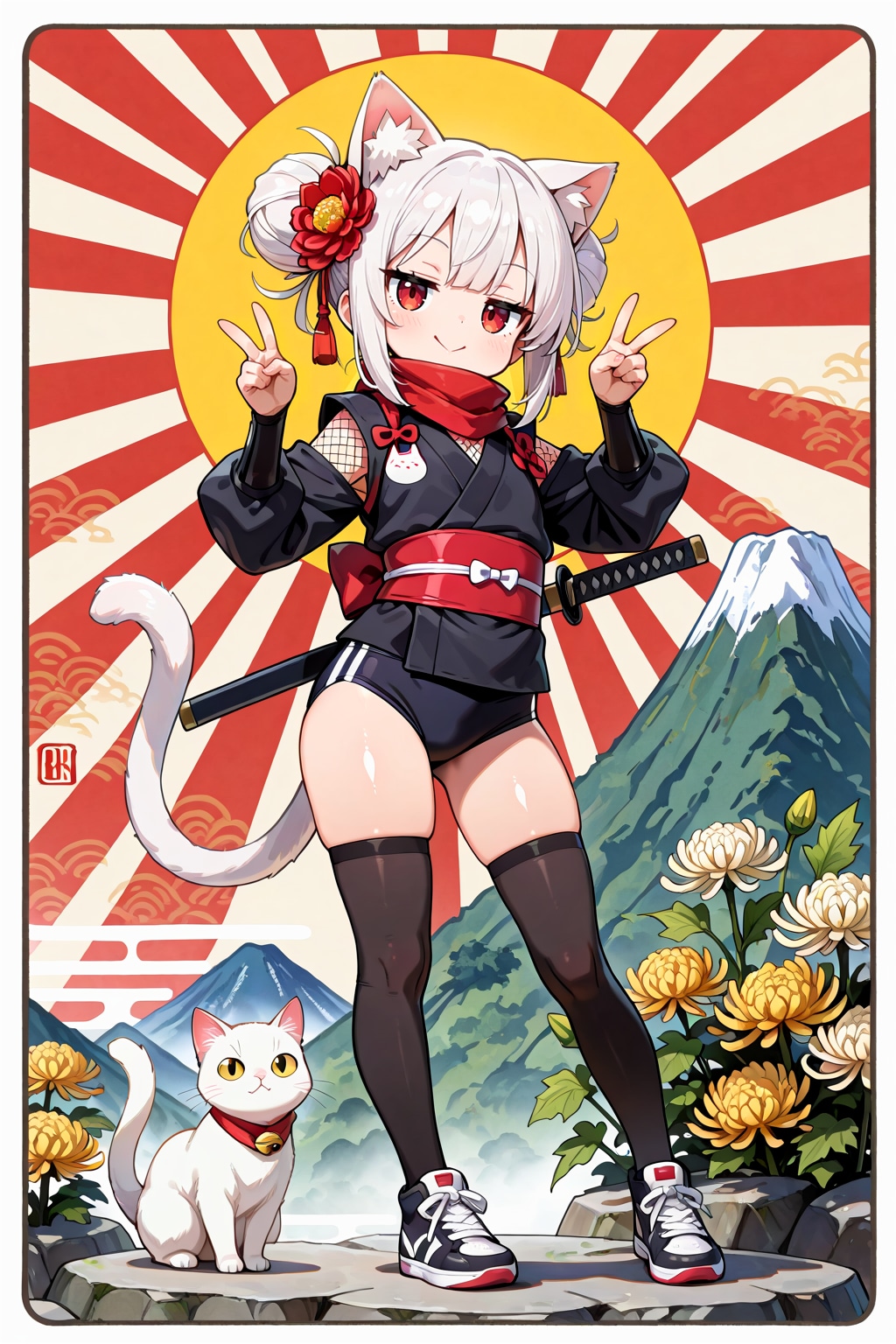 絶対領域仕立ての忍ルマ　菊の花を添えて | の人気AIイラスト・グラビア