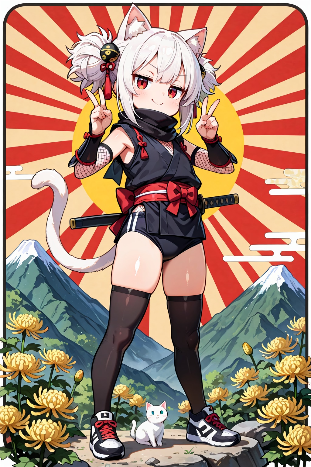 絶対領域仕立ての忍ルマ　菊の花を添えて