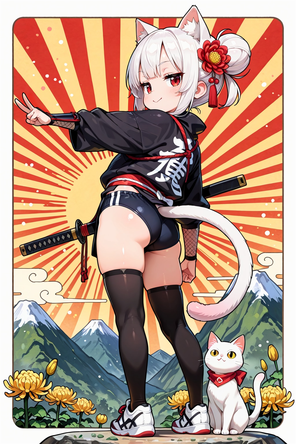 絶対領域仕立ての忍ルマ　菊の花を添えて