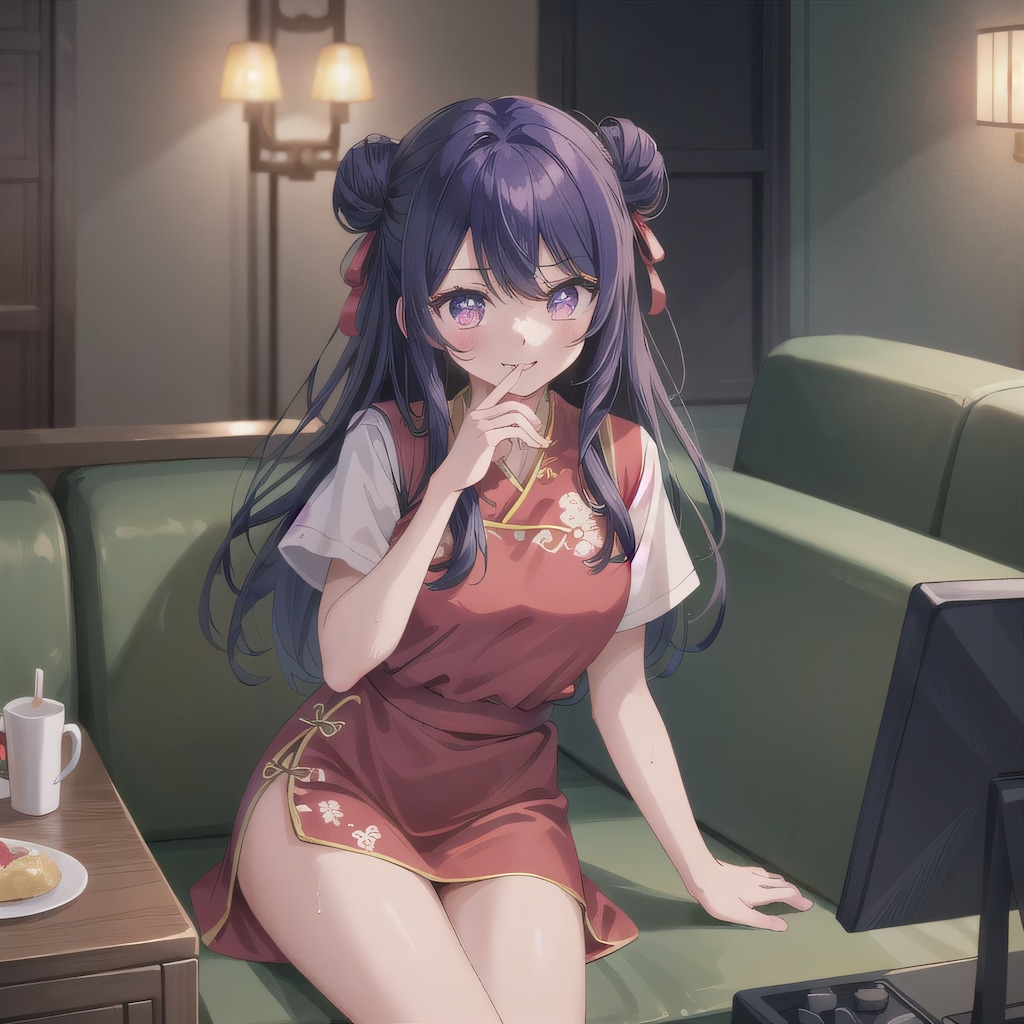 紫髪ツイン団子で中華服の少女２