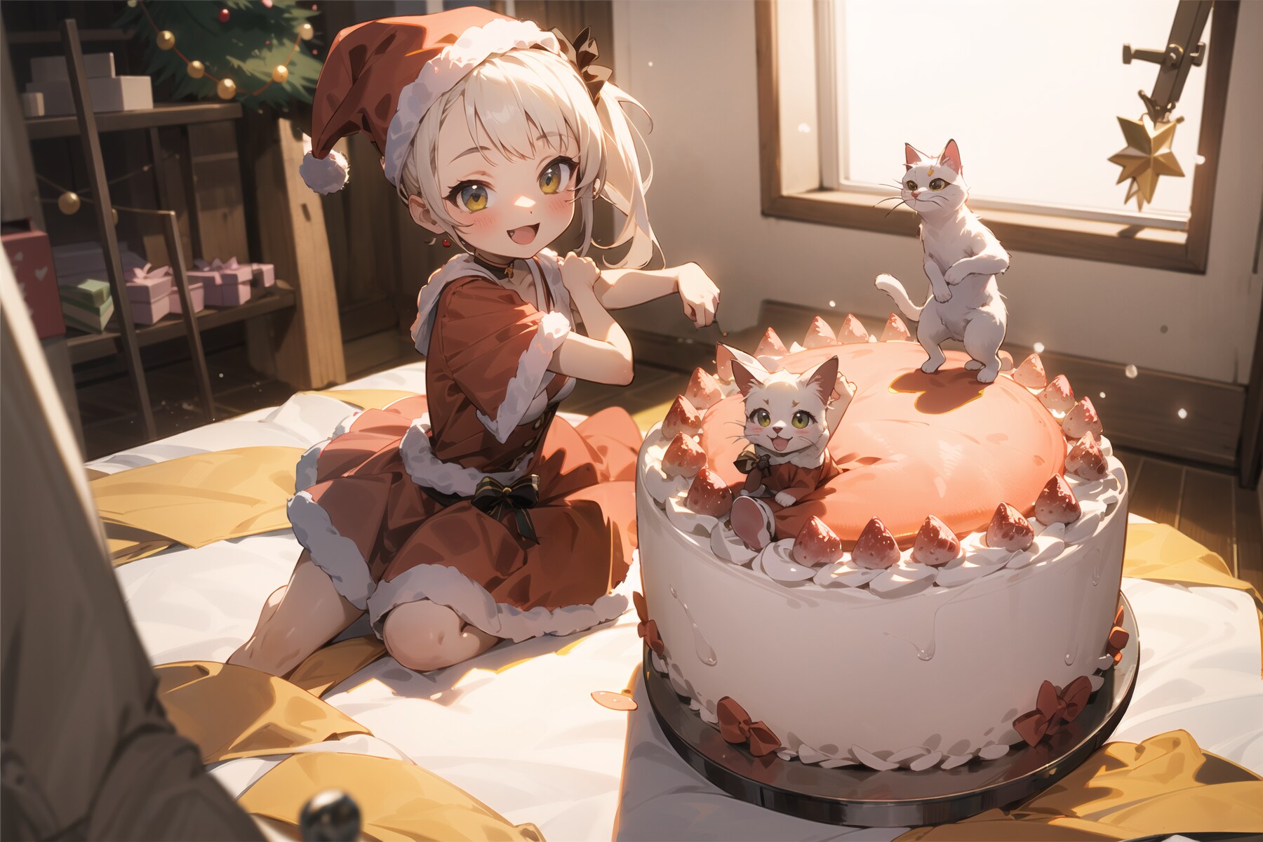 猫ケーキとツインテサンタ幼女 : 2023.12.25